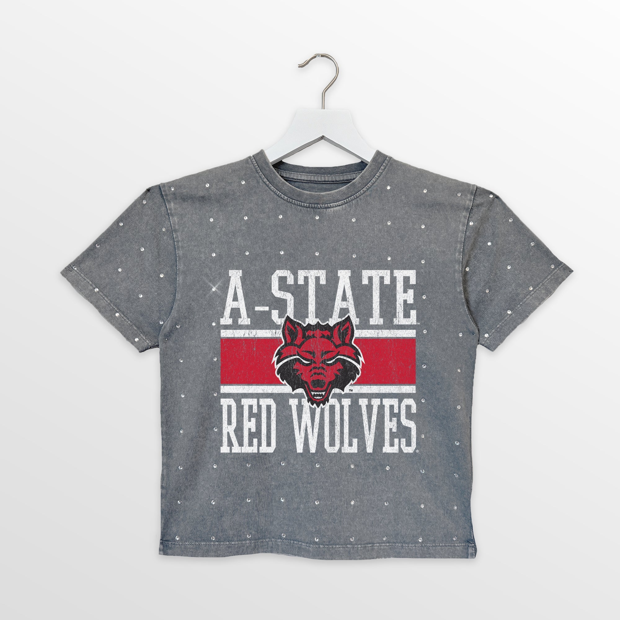 ARKANSAS STATE RED WOLVES ON THE BALL KIDS MINI RHINESTONE OVERSIZED TEE - Image 4