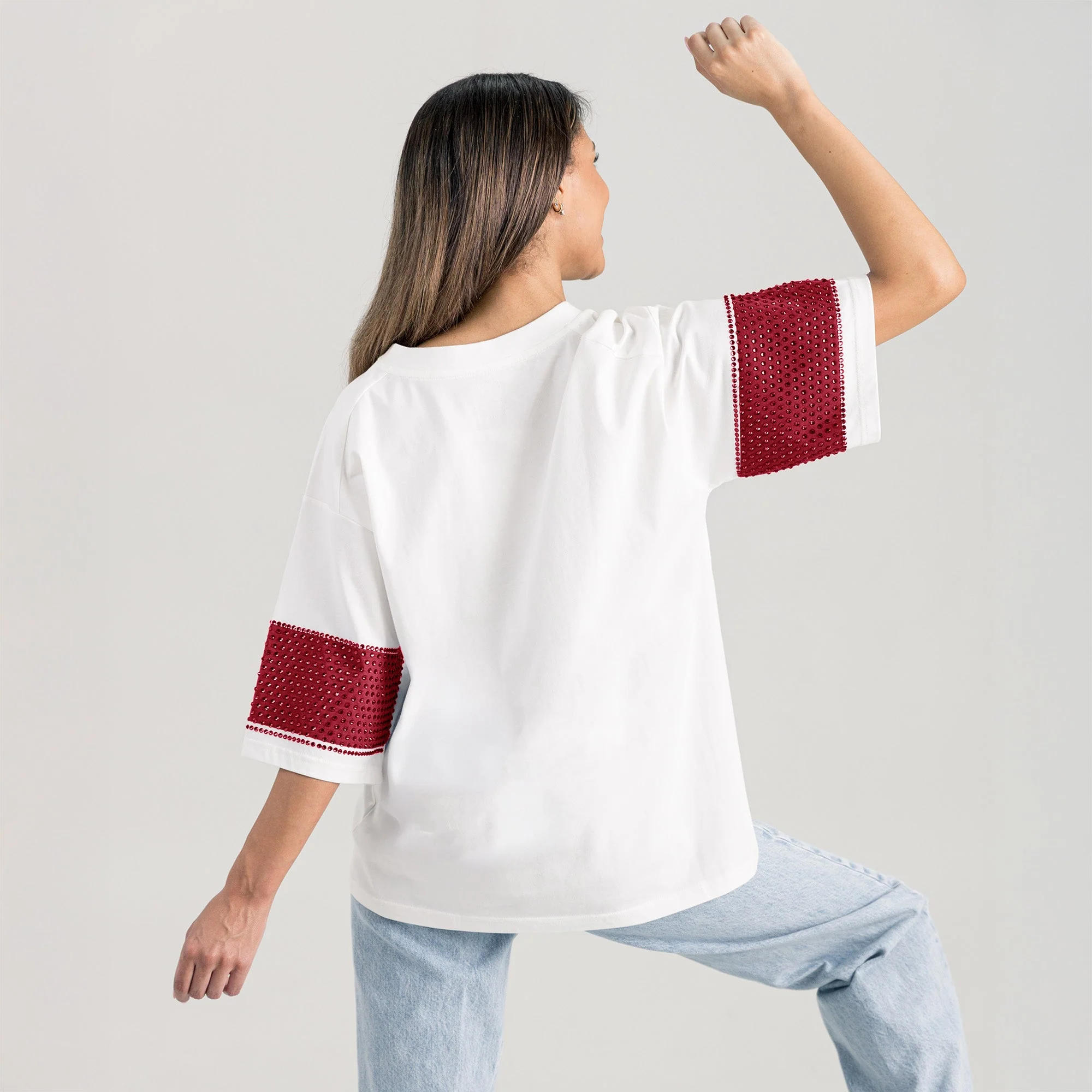 ALABAMA CRIMSON TIDE DOMINANCE RHINESTONE STRIPE VARSITY TEE - Image 7