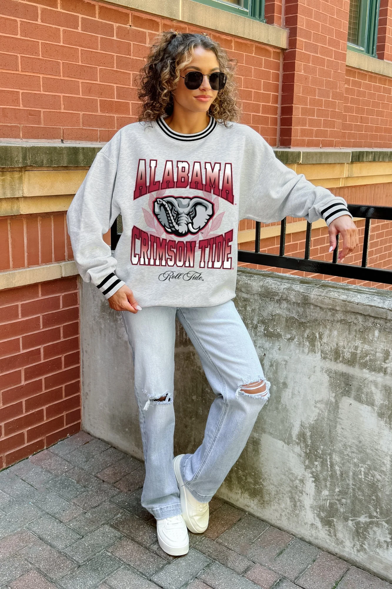 ALABAMA CRIMSON TIDE FADE ROUTE CREW FLEECE RINGER SWEATSHIRT - Image 4
