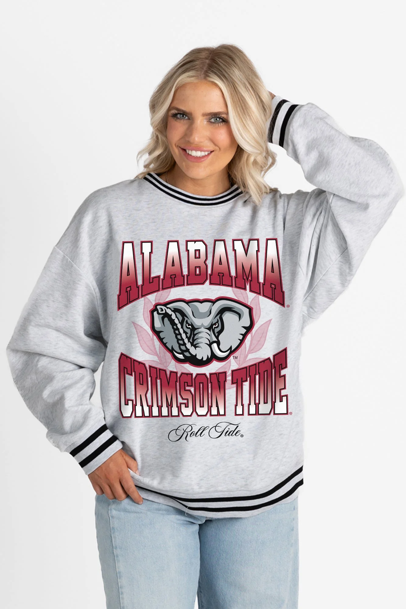 ALABAMA CRIMSON TIDE FADE ROUTE CREW FLEECE RINGER SWEATSHIRT - Image 6