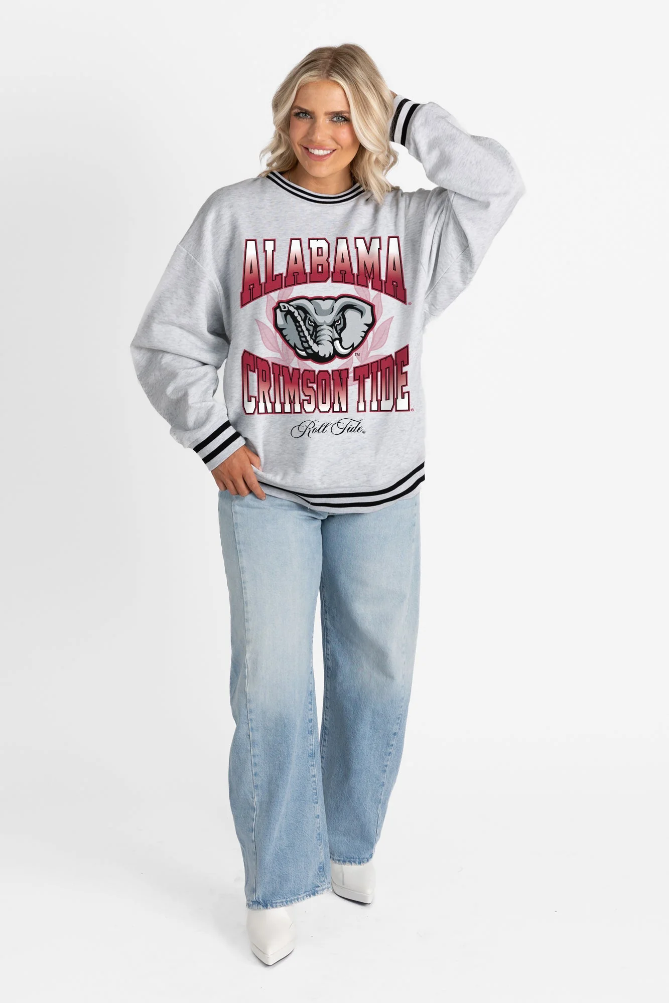 ALABAMA CRIMSON TIDE FADE ROUTE CREW FLEECE RINGER SWEATSHIRT - Image 7