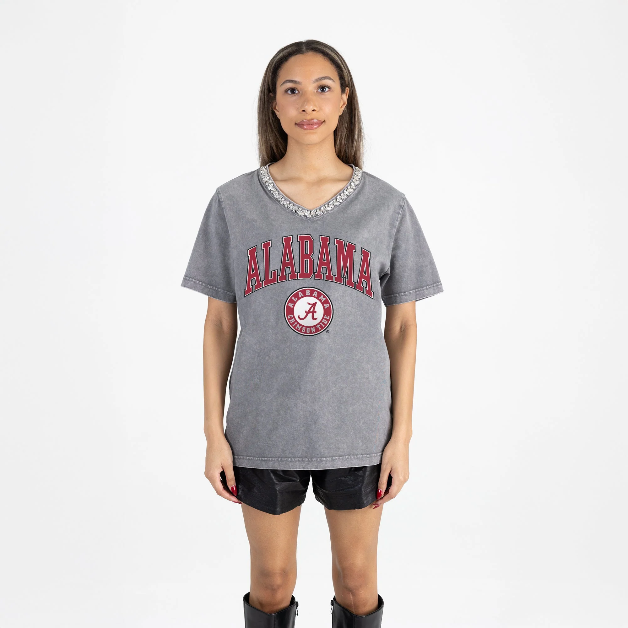 ALABAMA CRIMSON TIDE ICONIC EDGE RHINESTONE TRIM V-NECK TEE - Image 5