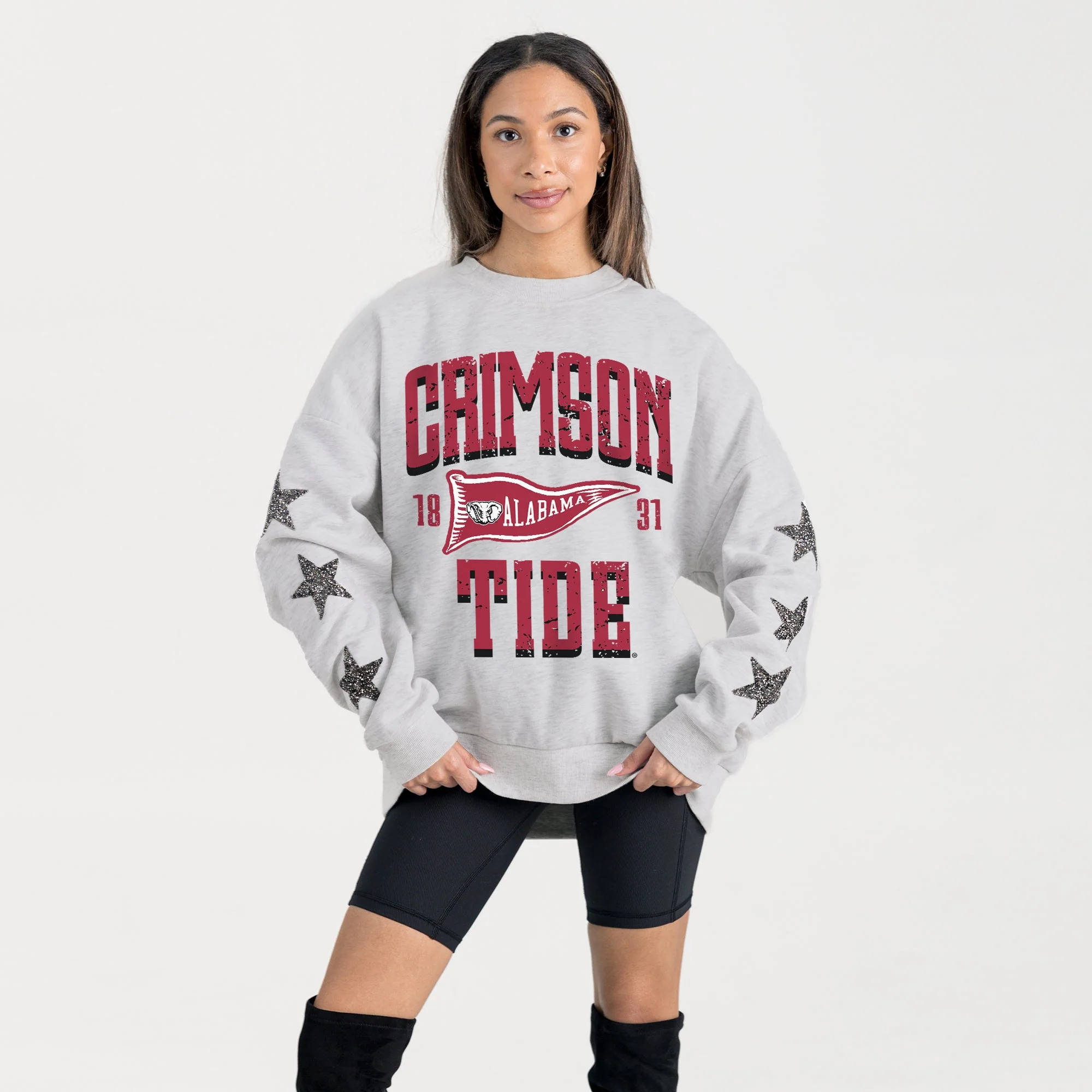 ALABAMA CRIMSON TIDE PENNANT PRIDE EMBELLISHED STAR SLEEVE CREWNECK PULLOVER - Image 3