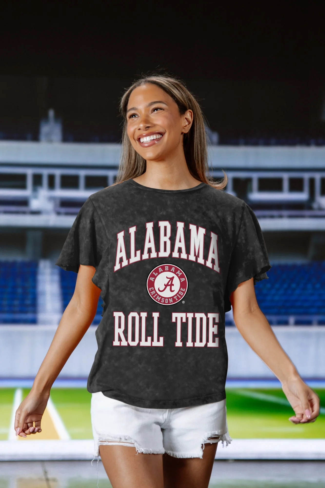 ALABAMA CRIMSON TIDE VICTORY MODE FLUTTER SLEEVE TEE IN BLACK - Image 4