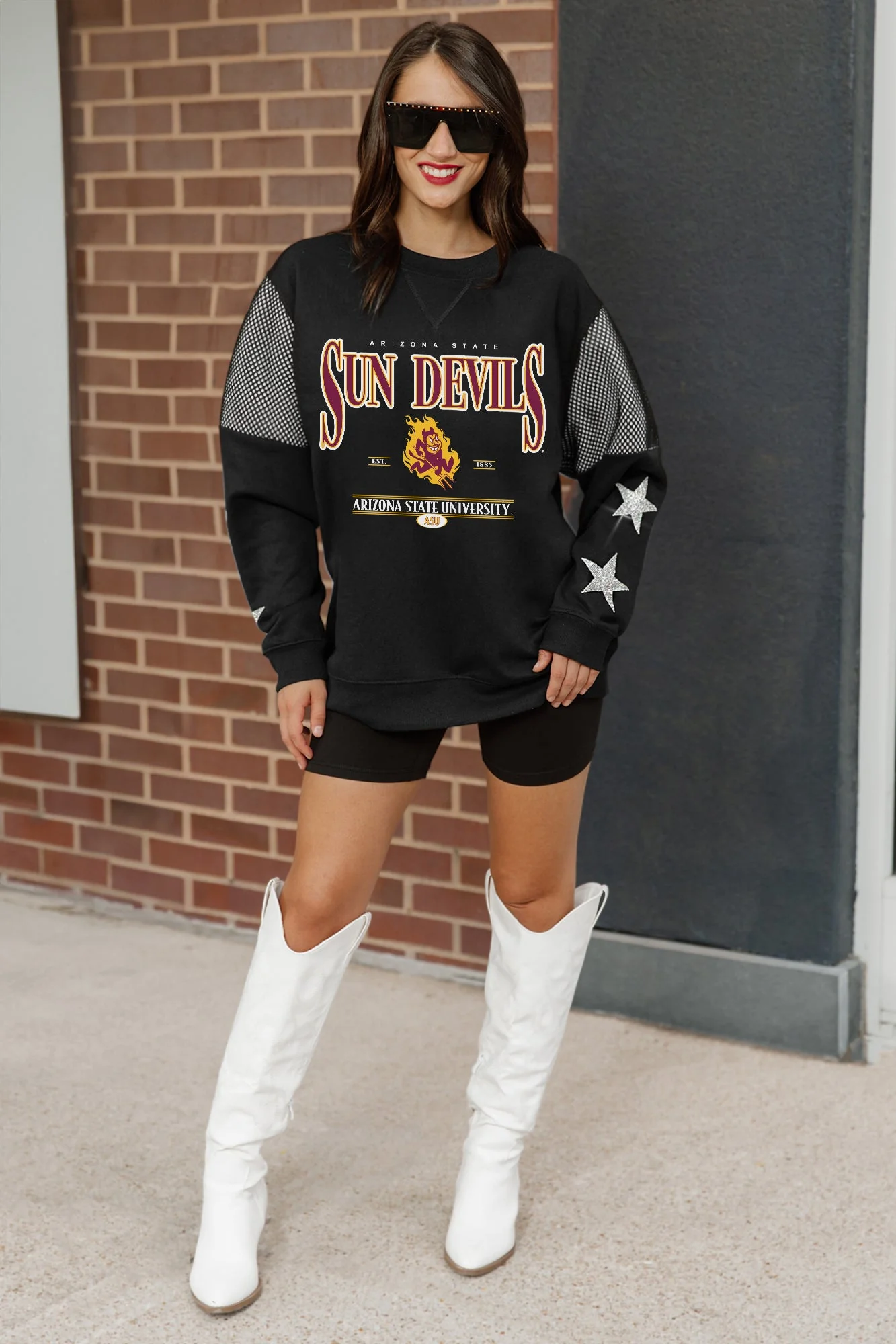 ARIZONA STATE SUN DEVILS SHINING SPIRIT CREWNECK FLEECE WITH JERSEY MESH CONTRAST SHOULDER SWEATSHIRT - Image 3