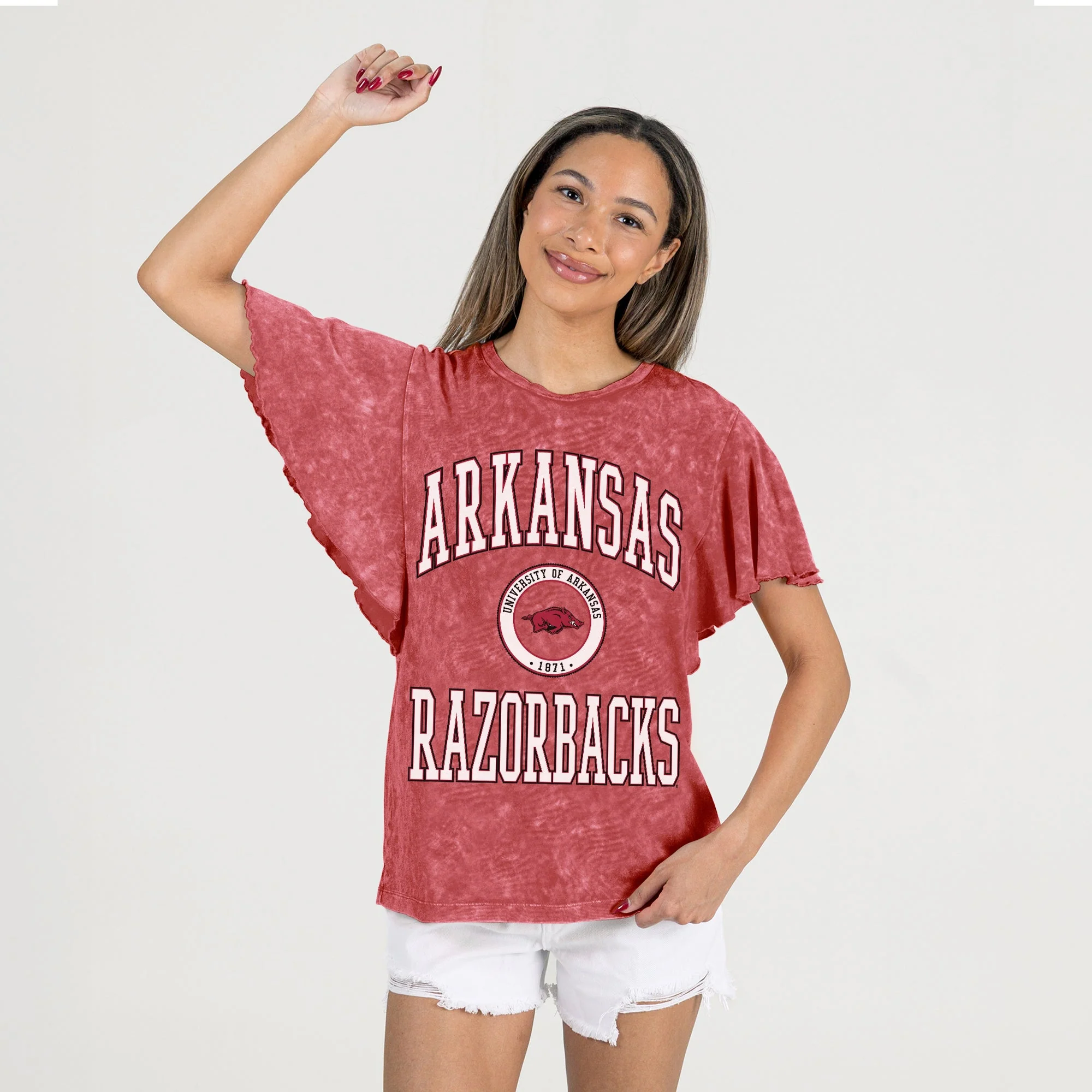 ARKANSAS RAZORBACKS VICTORY MODE FLUTTER SLEEVE TEE IN CRIMSON - Image 4