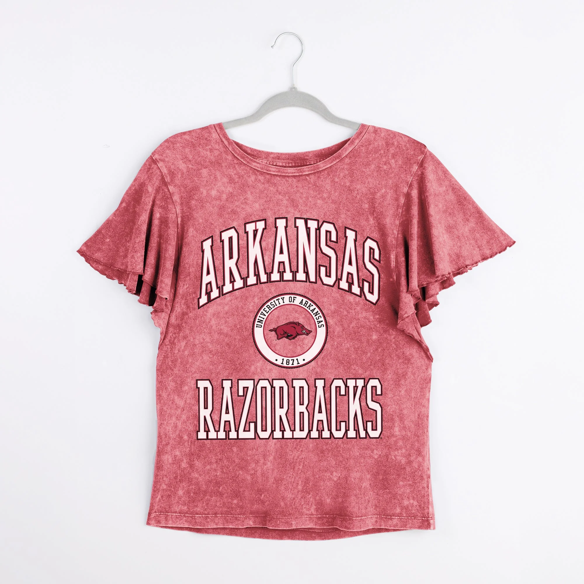 ARKANSAS RAZORBACKS VICTORY MODE FLUTTER SLEEVE TEE IN CRIMSON - Image 6