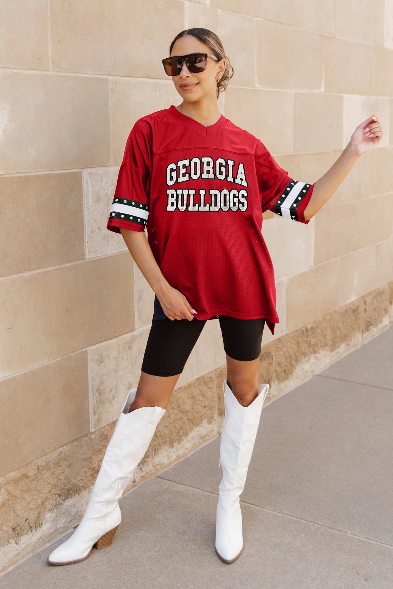 GEORGIA BULLDOGS Until Kickoff Oversized Rhinestone-Trim Jersey - Image 3