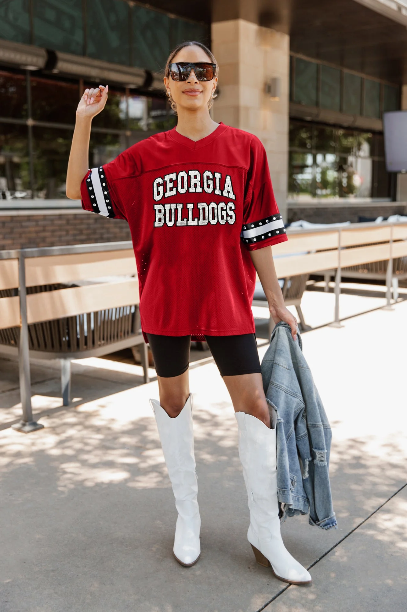 GEORGIA BULLDOGS Until Kickoff Oversized Rhinestone-Trim Jersey - Image 4