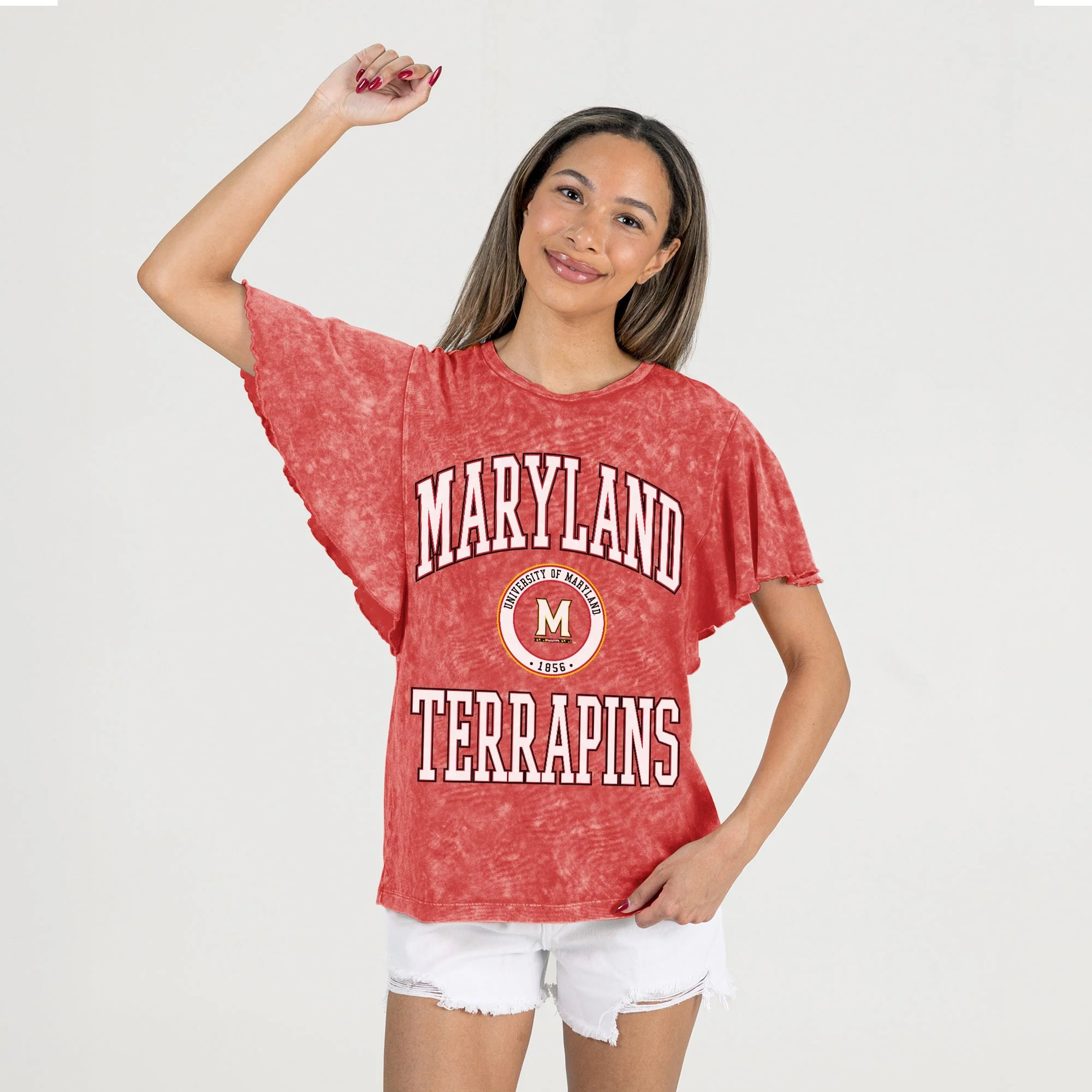 MARYLAND TERRAPINS VICTORY MODE FLUTTER SLEEVE TEE IN RED - Image 4