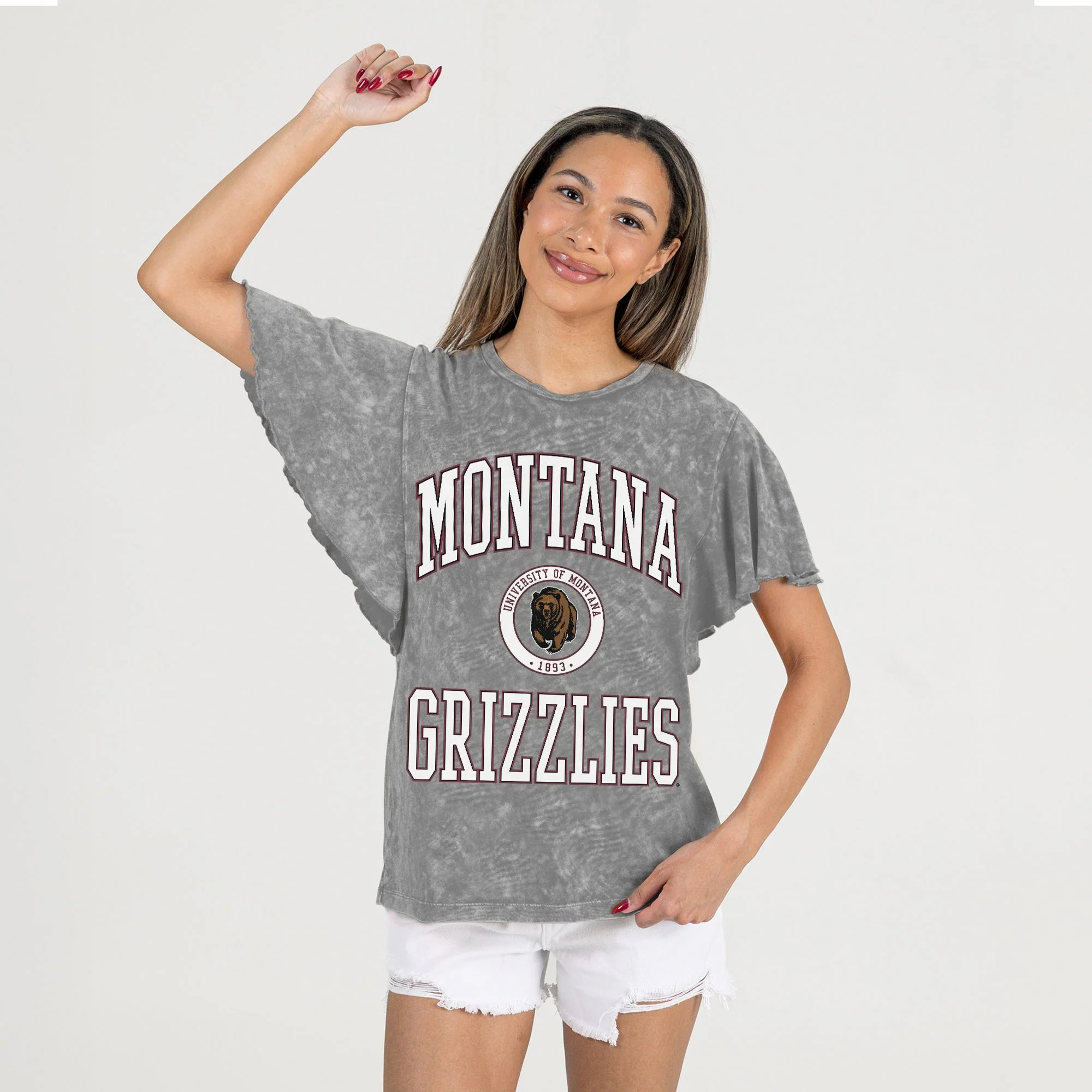MONTANA GRIZZLIES VICTORY MODE FLUTTER SLEEVE TEE IN GREY - Image 4