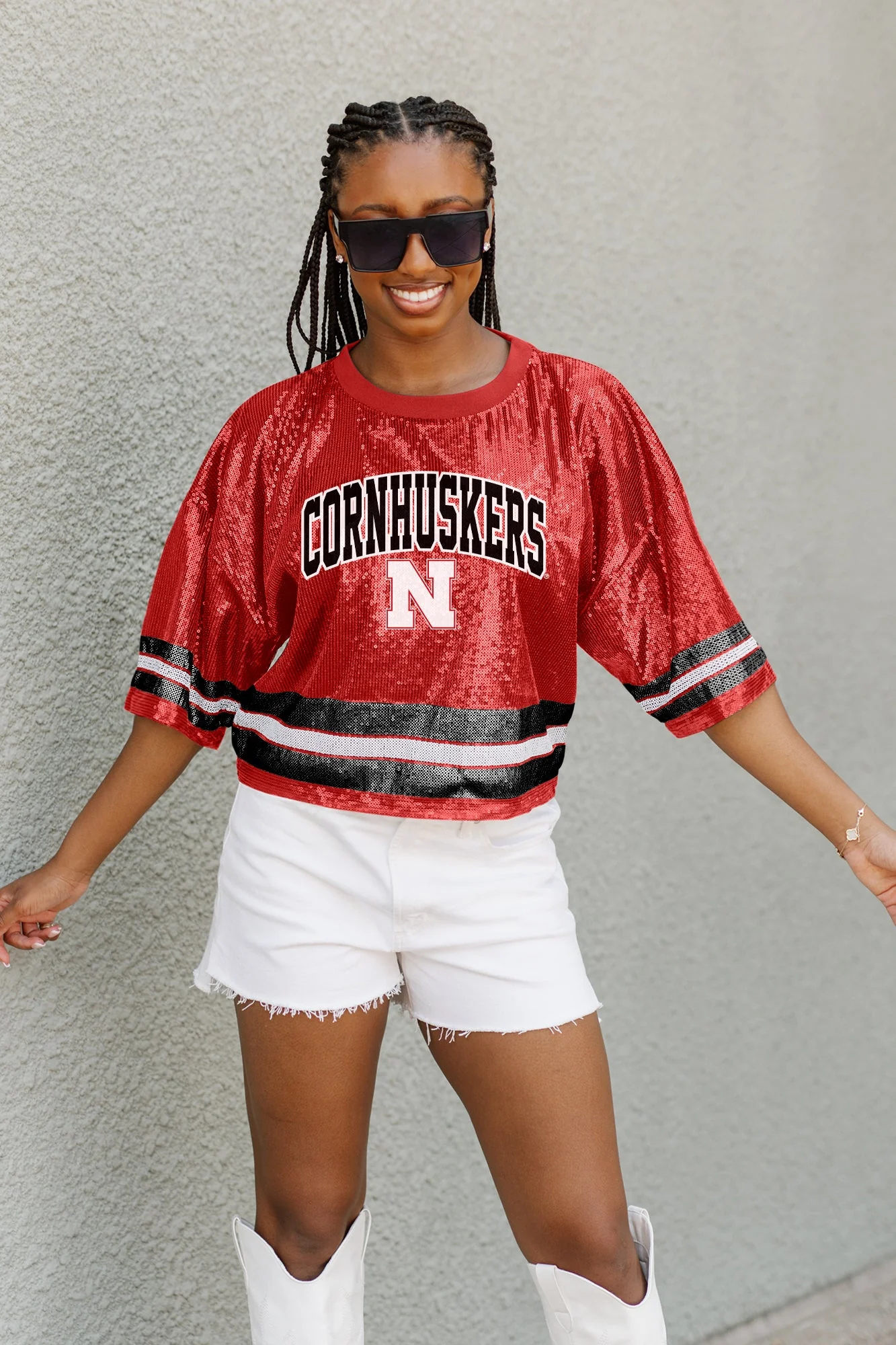 NEBRASKA CORNHUSKERS Own The Game Sequined Cropped Jersey - Image 4
