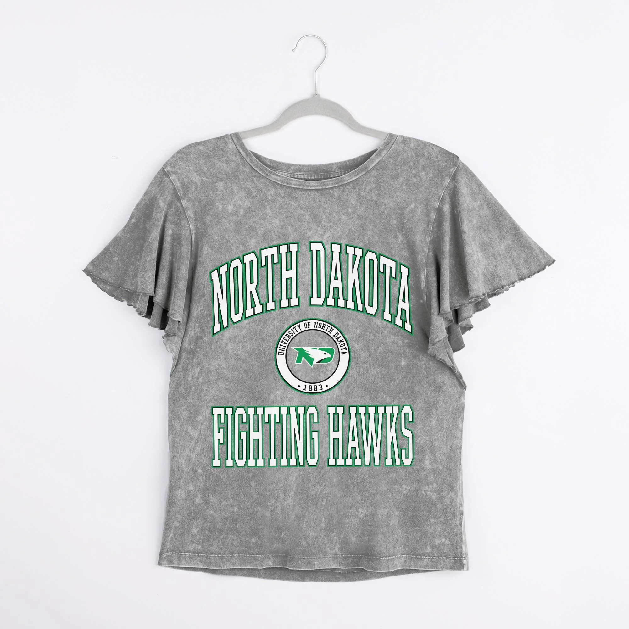 NORTH DAKOTA FIGHTING HAWKS VICTORY MODE FLUTTER SLEEVE TEE IN GREY - Image 6