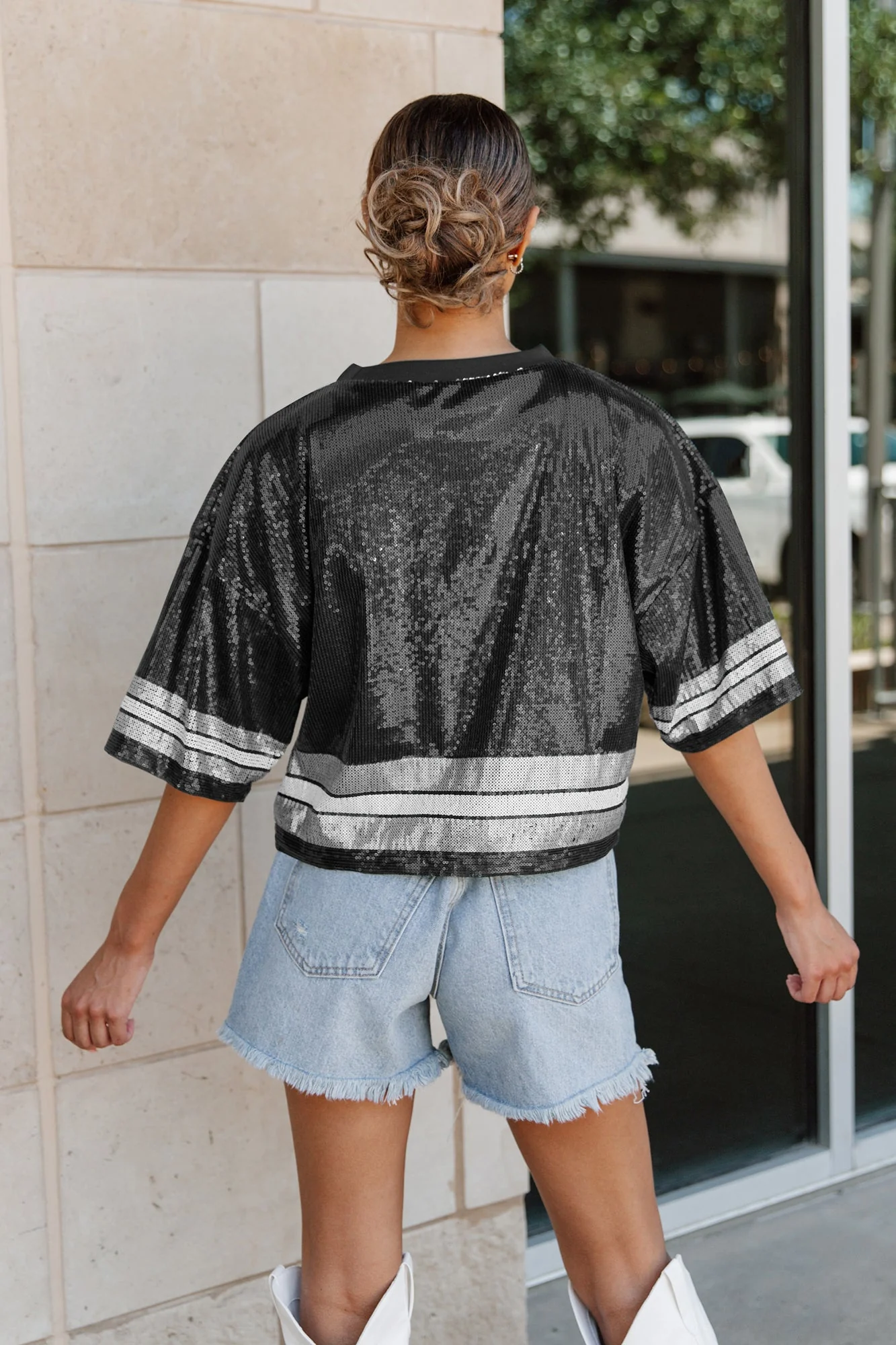 OKLAHOMA STATE COWBOYS Own The Game Sequined Cropped Jersey - Image 3