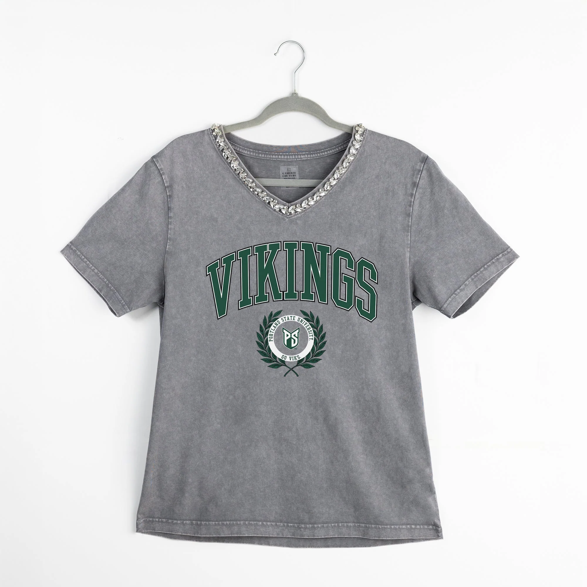 PORTLAND STATE VIKINGS ICONIC EDGE RHINESTONE TRIM V-NECK TEE - Image 8