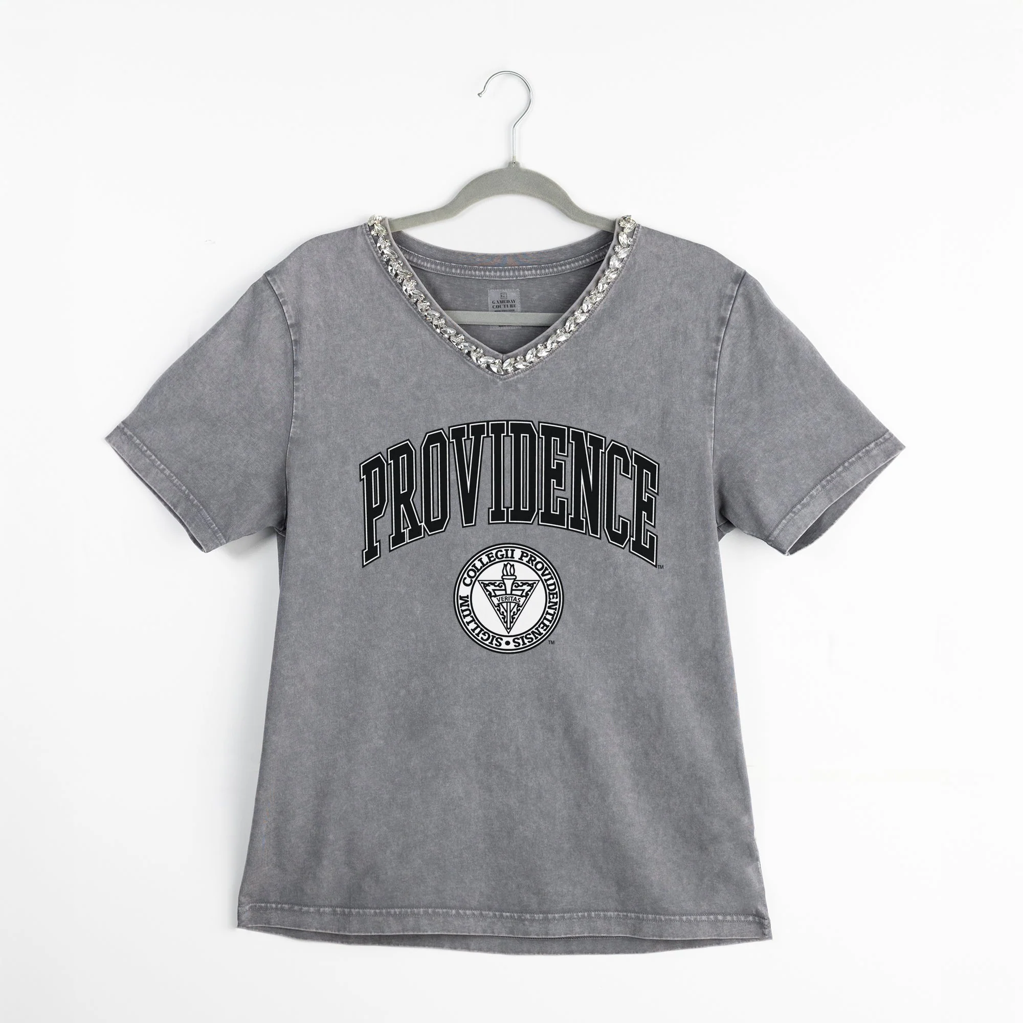 PROVIDENCE FRIARS ICONIC EDGE RHINESTONE TRIM V-NECK TEE - Image 8