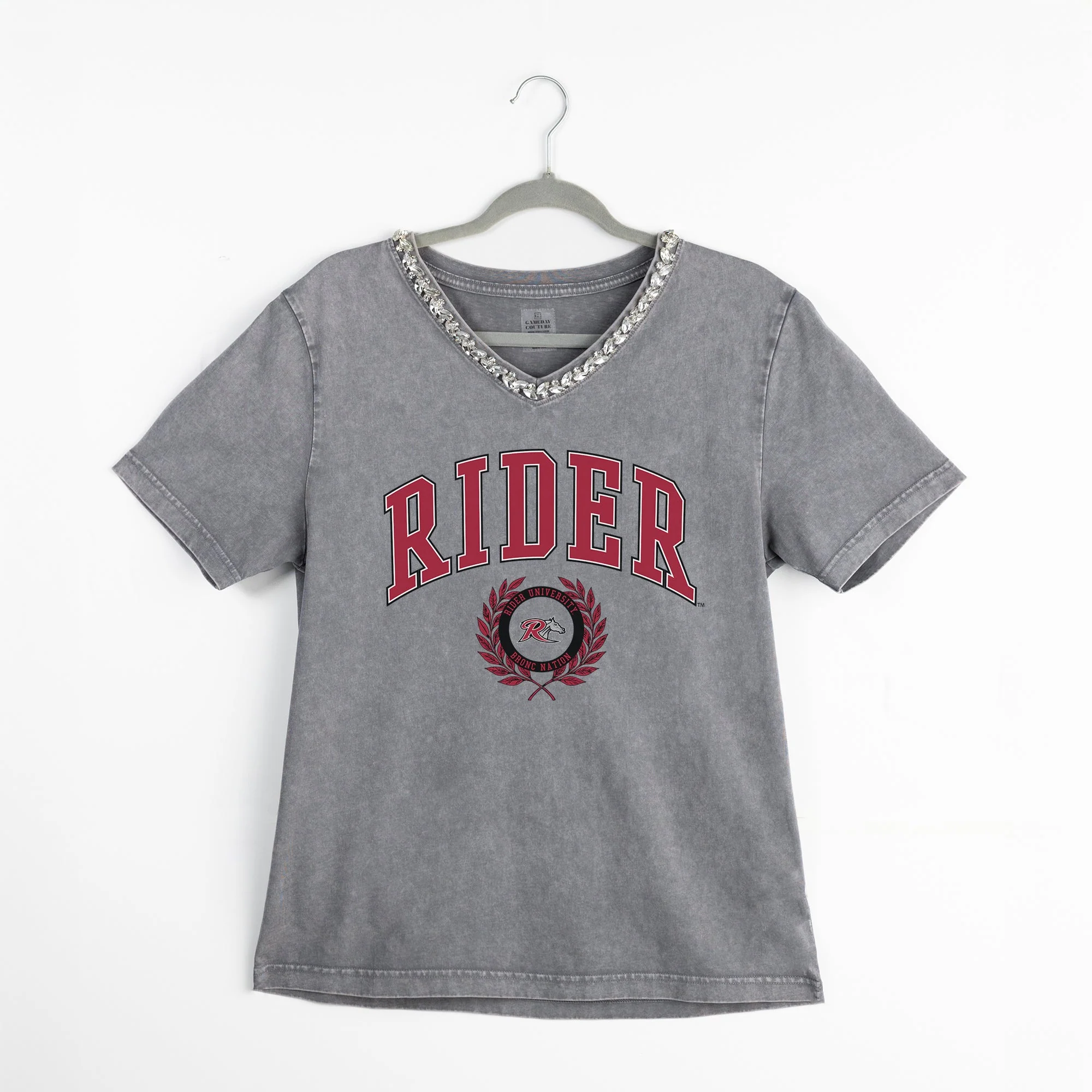 RIDER BRONCS ICONIC EDGE RHINESTONE TRIM V-NECK TEE - Image 8