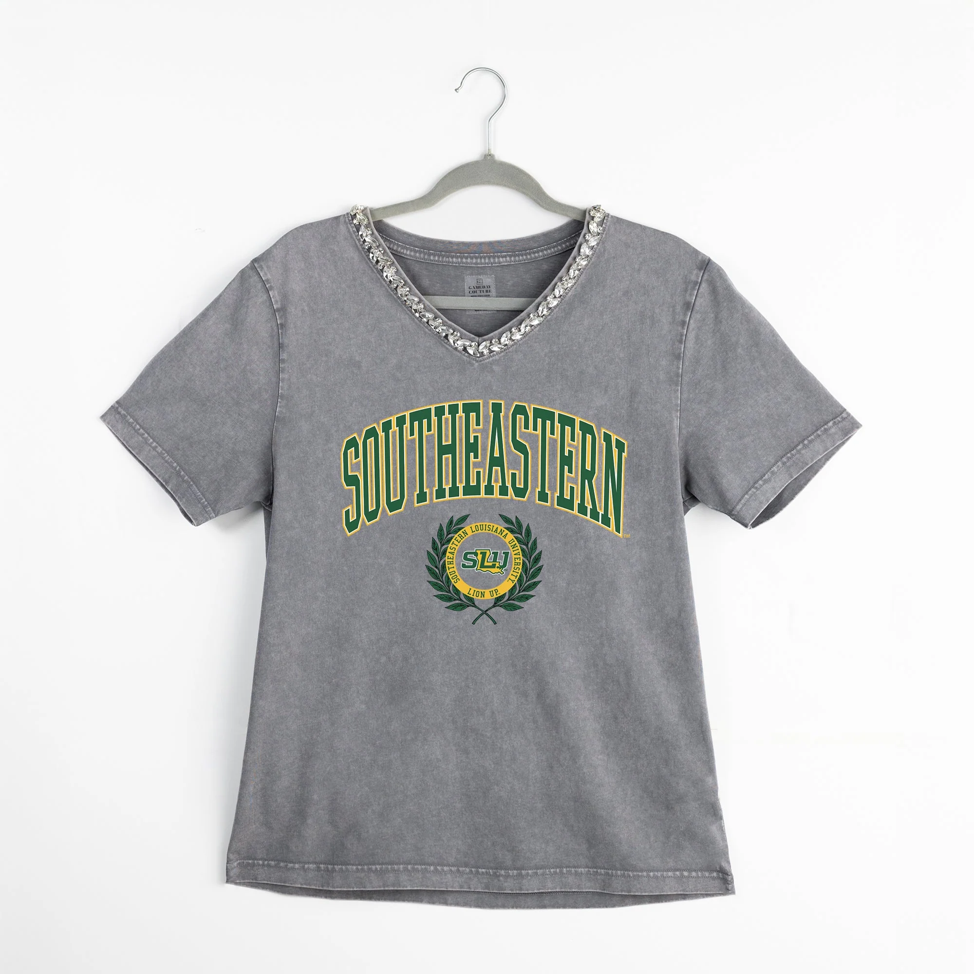 SOUTHEASTERN LOUISIANA LIONS ICONIC EDGE RHINESTONE TRIM V-NECK TEE - Image 8