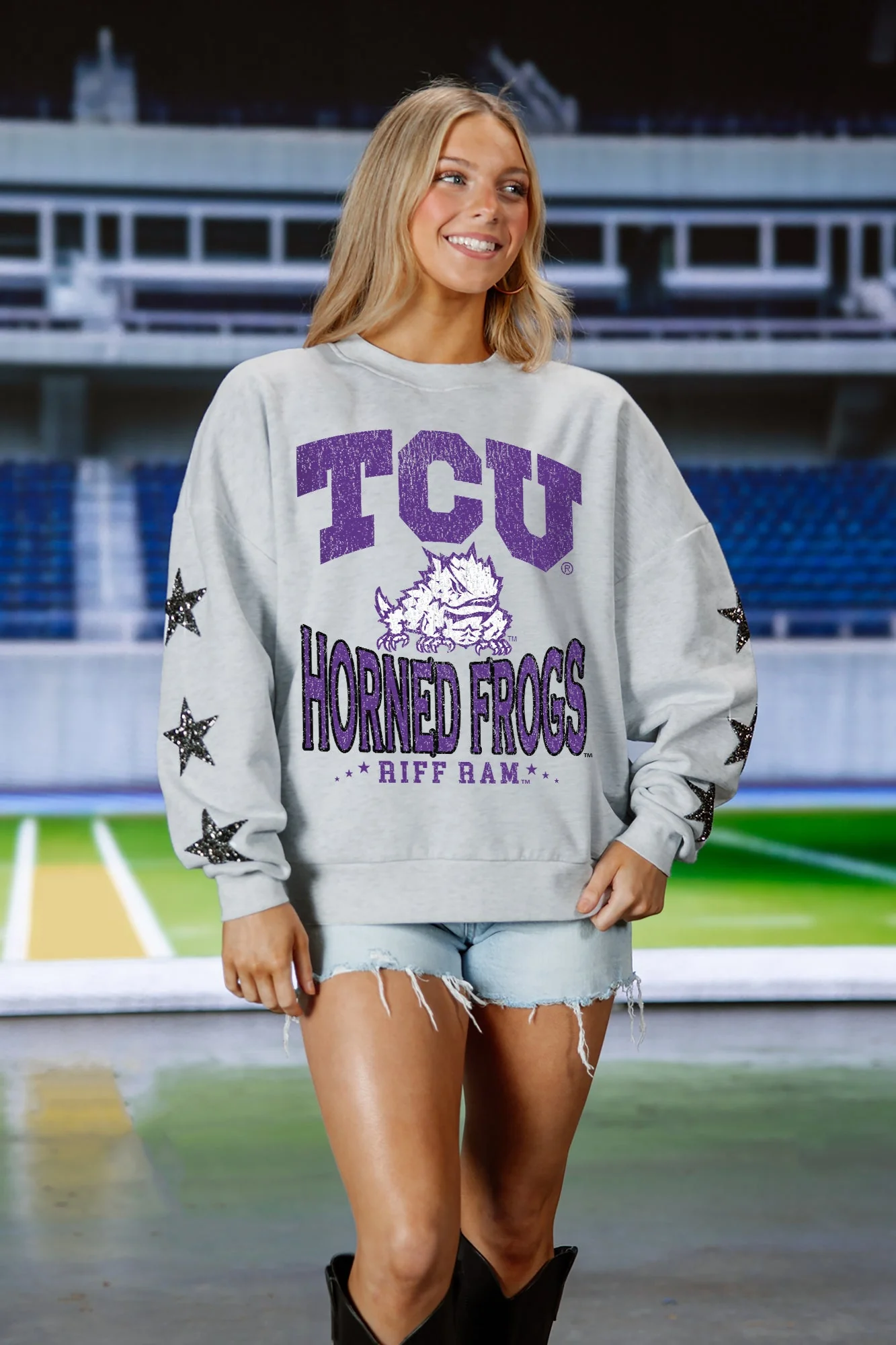 TCU HORNED FROGS RESILIENCE STAR EMBELLISHED CREW SWEATSHIRT - Image 4