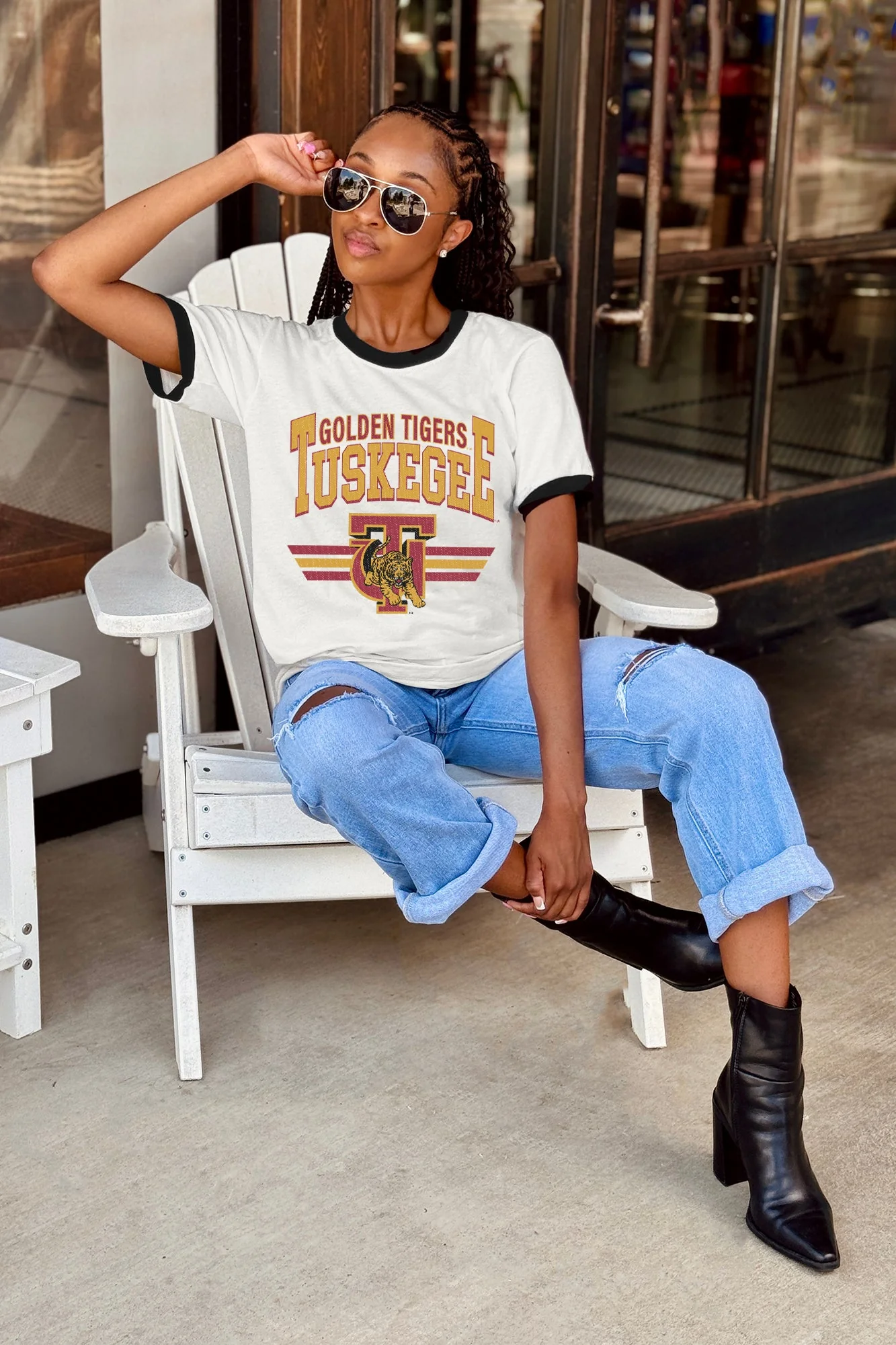 TUSKEGEE GOLDEN TIGERS SWIFT STRIKE VINTAGE RINGER TEE - Image 3
