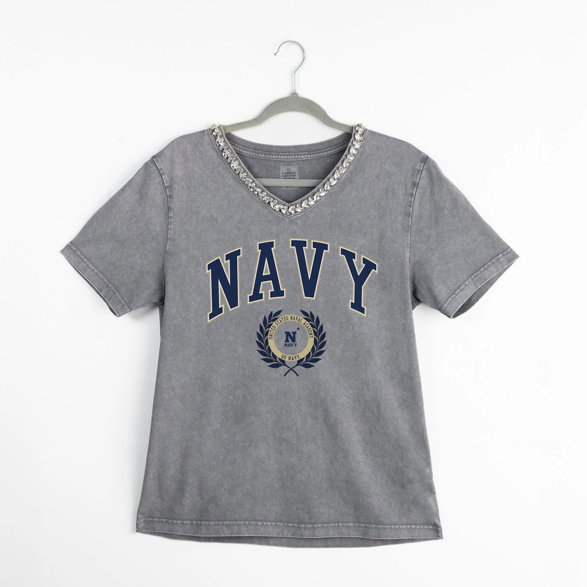 US NAVY MIDSHIPMEN ICONIC EDGE RHINESTONE TRIM V-NECK TEE - Image 8