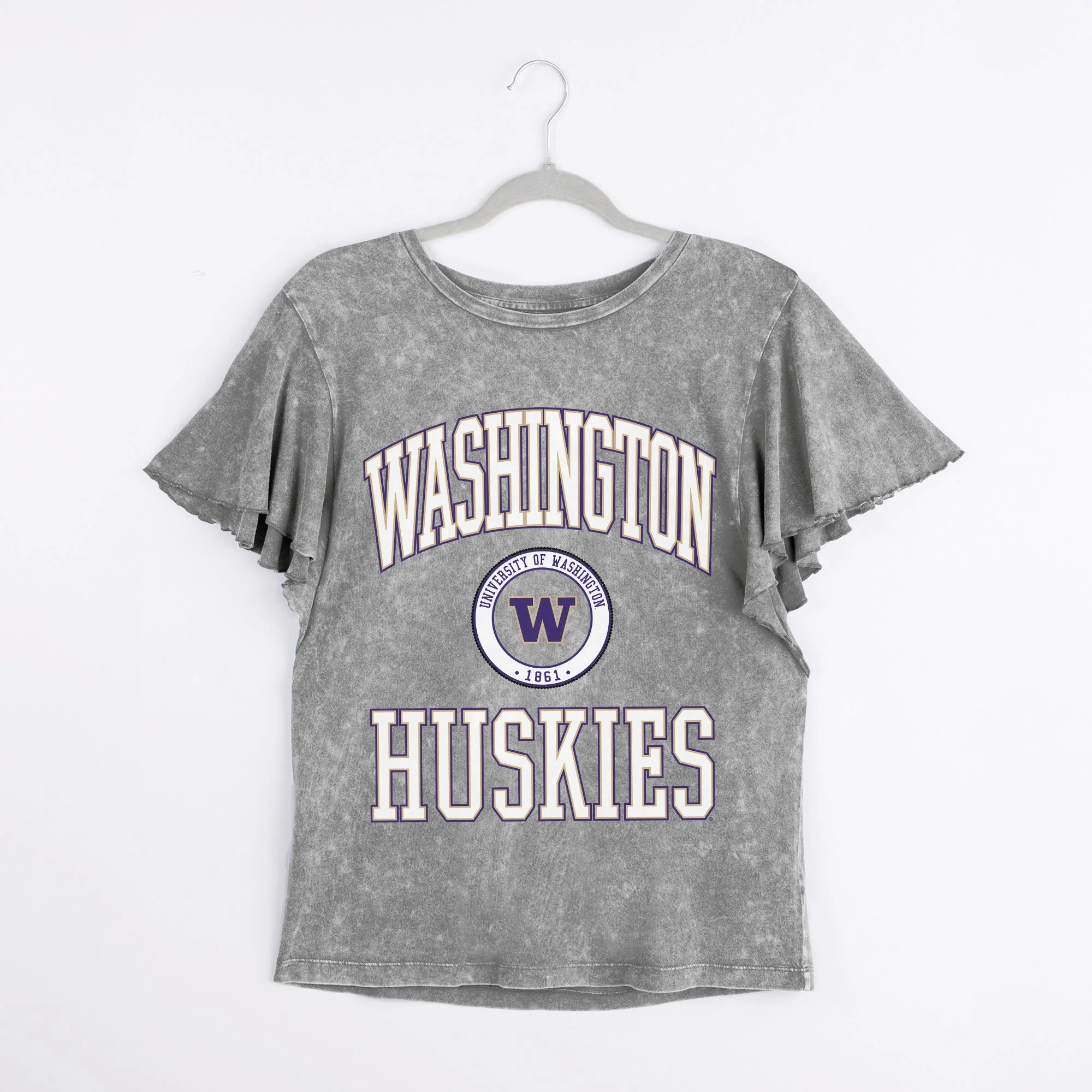 WASHINGTON HUSKIES VICTORY MODE FLUTTER SLEEVE TEE IN GREY - Image 6