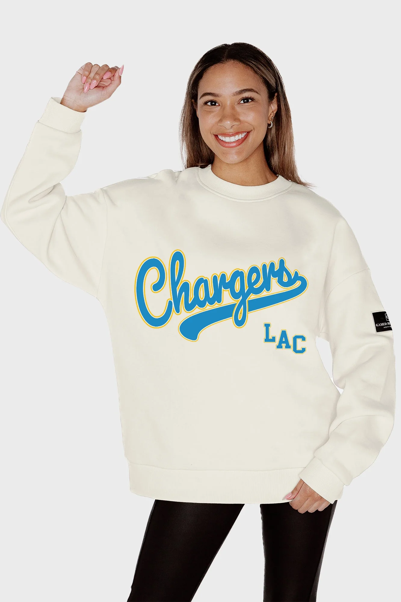 LOS ANGELES CHARGERS CLUTCH MOVE BLACK LABEL PREMIUM FLEECE CREW SWEATSHIRT BY RANDI MAHOMES - Image 3