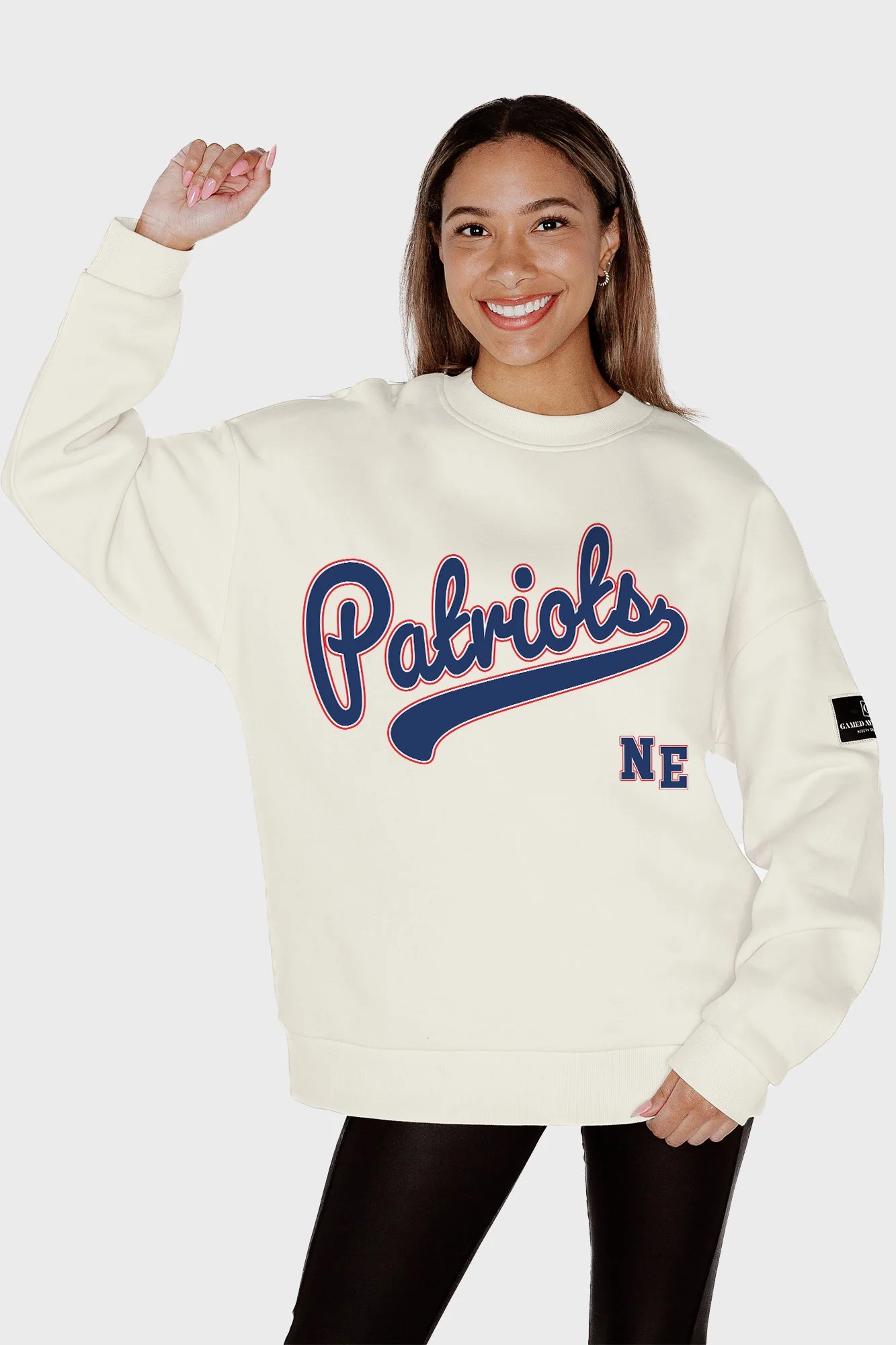 NEW ENGLAND PATRIOTS CLUTCH MOVE BLACK LABEL PREMIUM FLEECE CREW SWEATSHIRT BY RANDI MAHOMES - Image 3