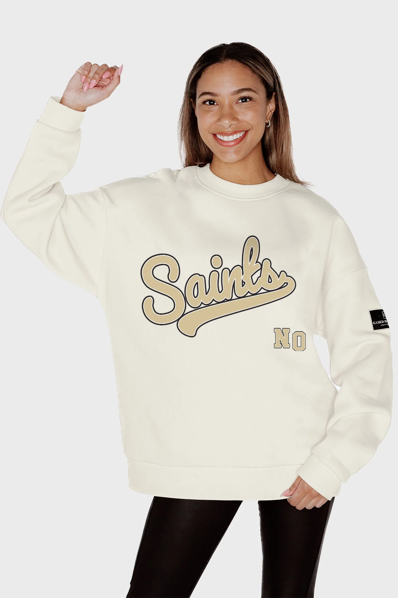 NEW ORLEANS SAINTS CLUTCH MOVE BLACK LABEL PREMIUM FLEECE CREW SWEATSHIRT BY RANDI MAHOMES - Image 3