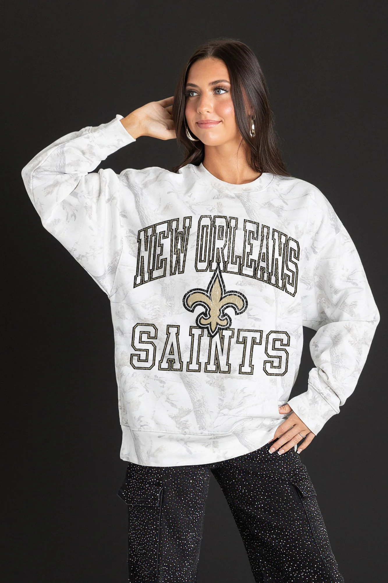 NEW ORLEANS SAINTS WHITEOUT PREMIUM DROP SHOULDER CAMO PULLOVER - Image 4