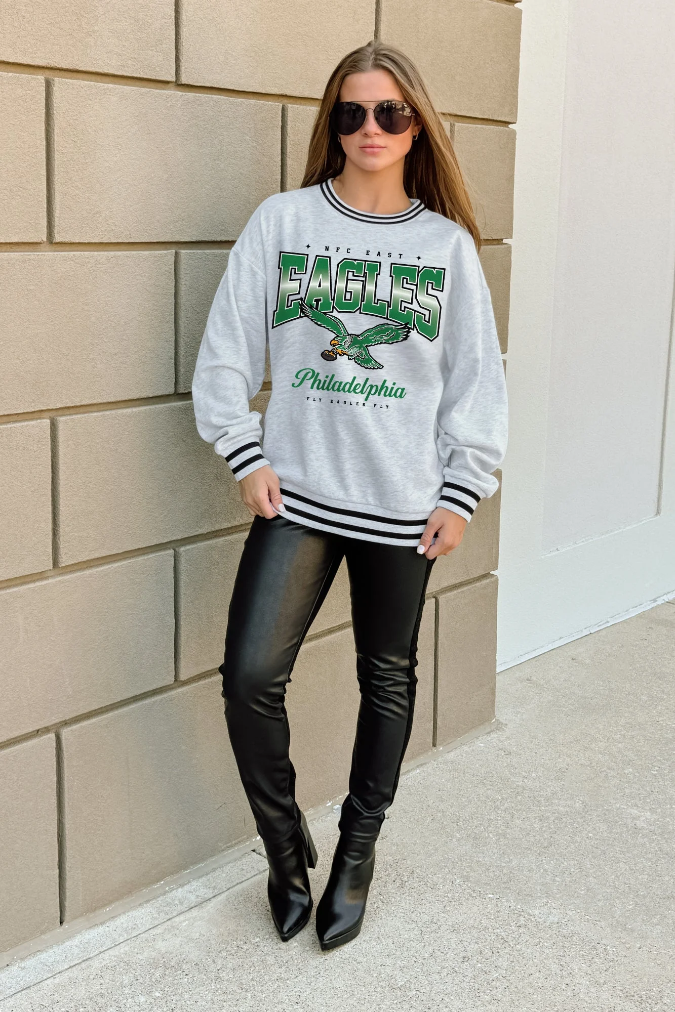 PHILADELPHIA EAGLES GRIDIRON DRIVE CREW FLEECE RINGER SWEATSHIRT - Image 3