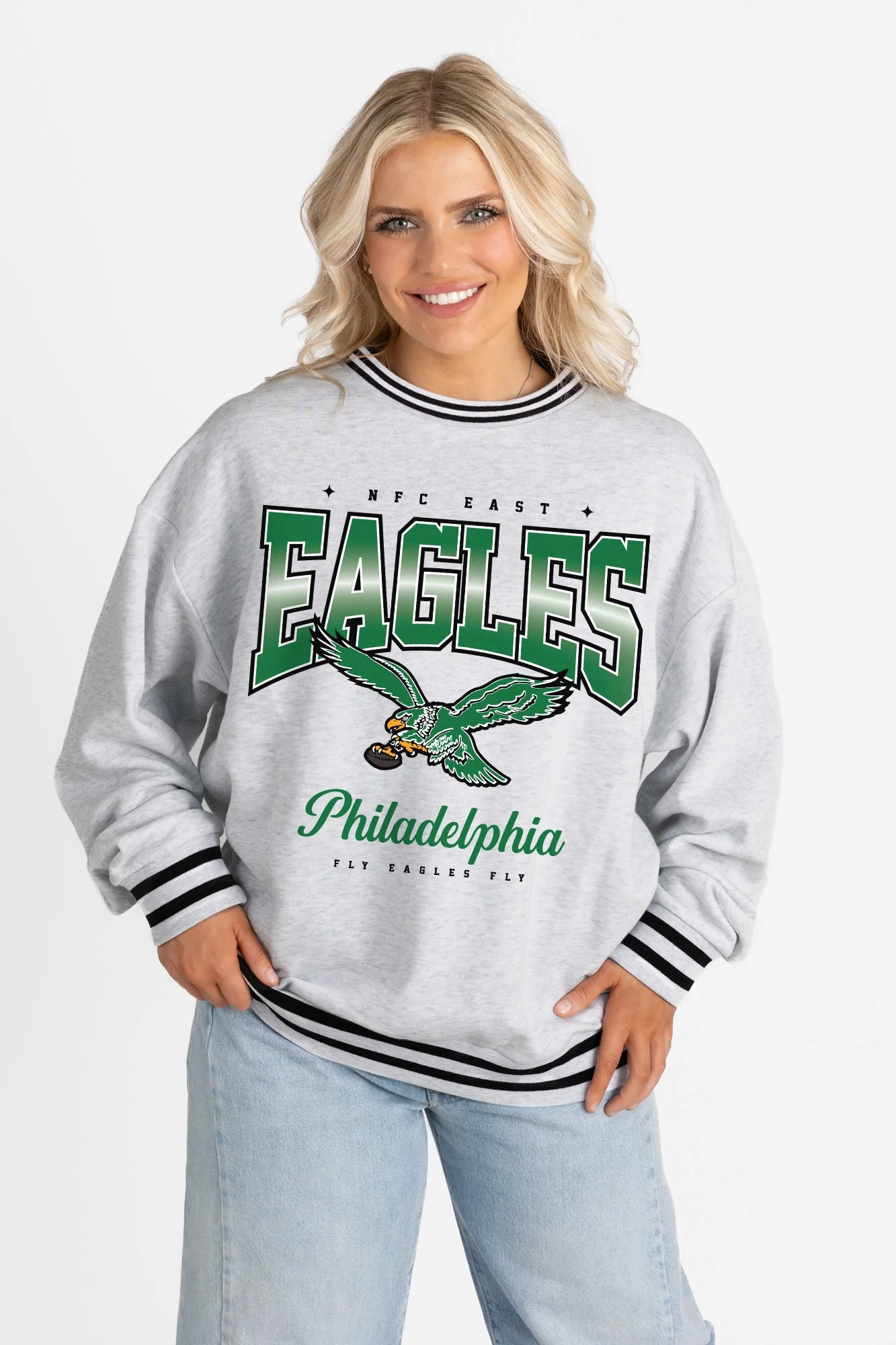 PHILADELPHIA EAGLES GRIDIRON DRIVE CREW FLEECE RINGER SWEATSHIRT - Image 5