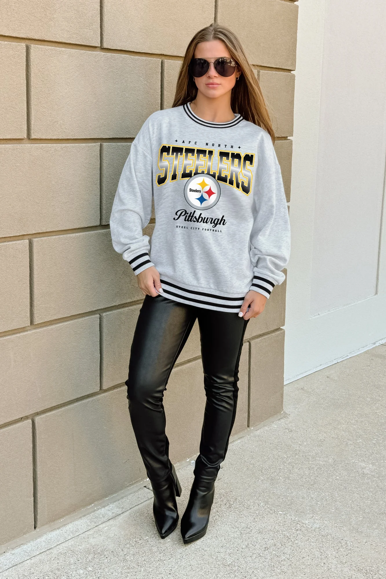 PITTSBURGH STEELERS GRIDIRON DRIVE CREW FLEECE RINGER SWEATSHIRT - Image 3