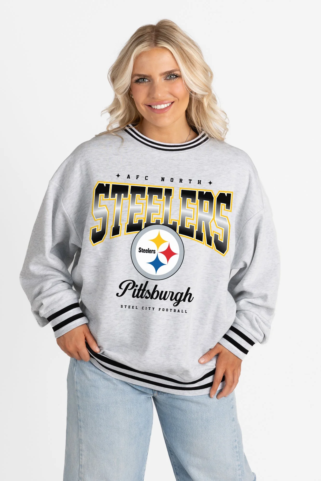 PITTSBURGH STEELERS GRIDIRON DRIVE CREW FLEECE RINGER SWEATSHIRT - Image 5