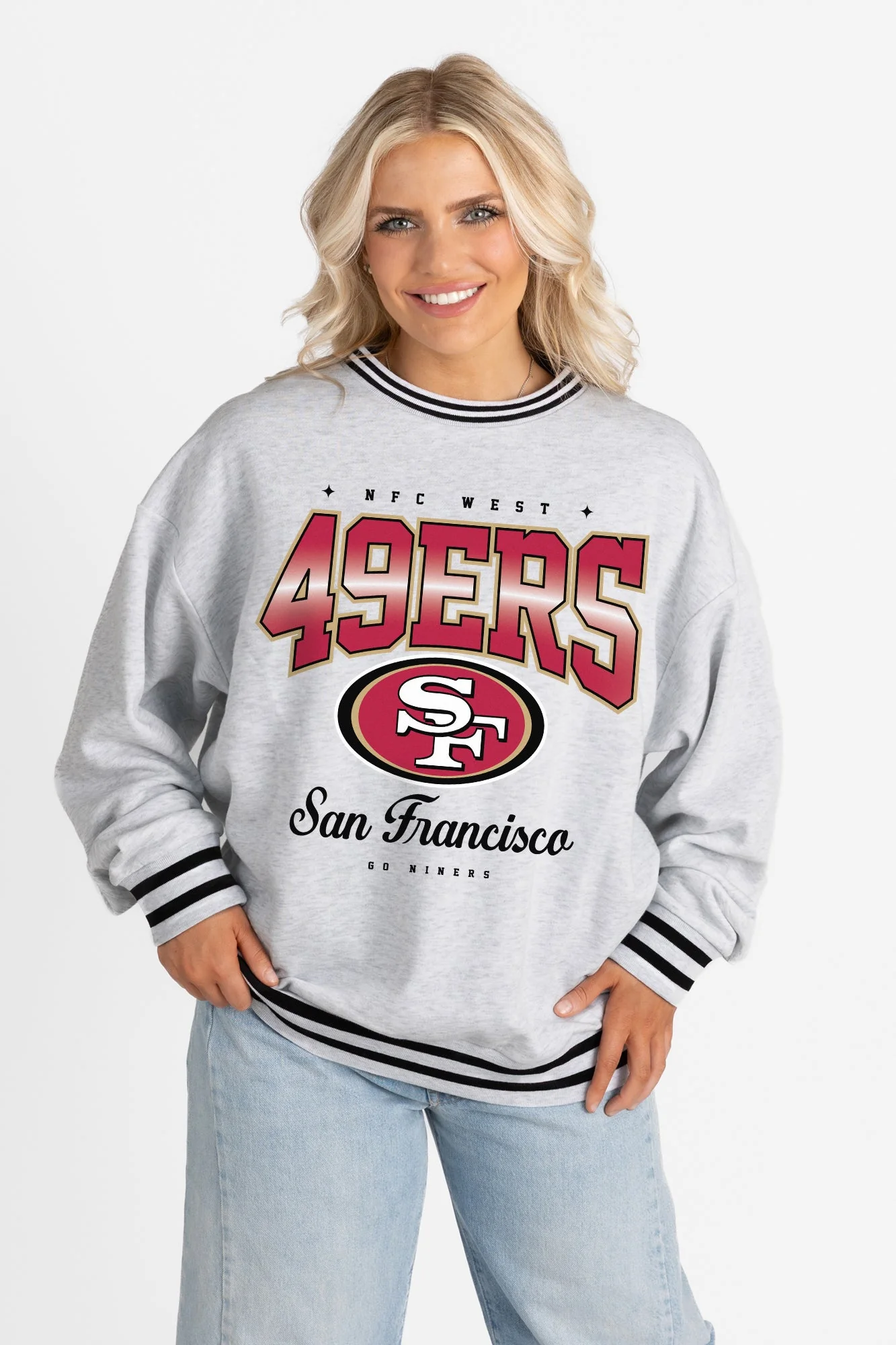 SAN FRANCISCO 49ERS GRIDIRON DRIVE CREW FLEECE RINGER SWEATSHIRT - Image 5