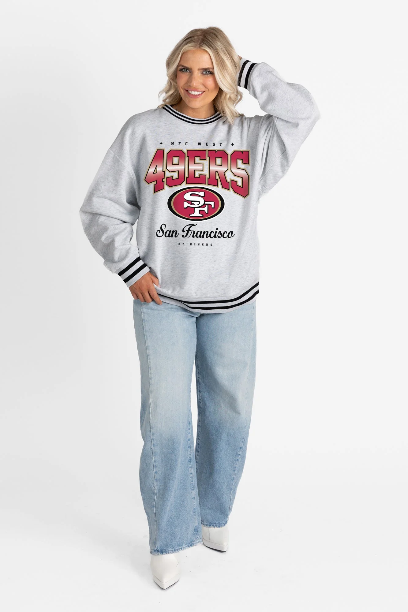 SAN FRANCISCO 49ERS GRIDIRON DRIVE CREW FLEECE RINGER SWEATSHIRT - Image 6