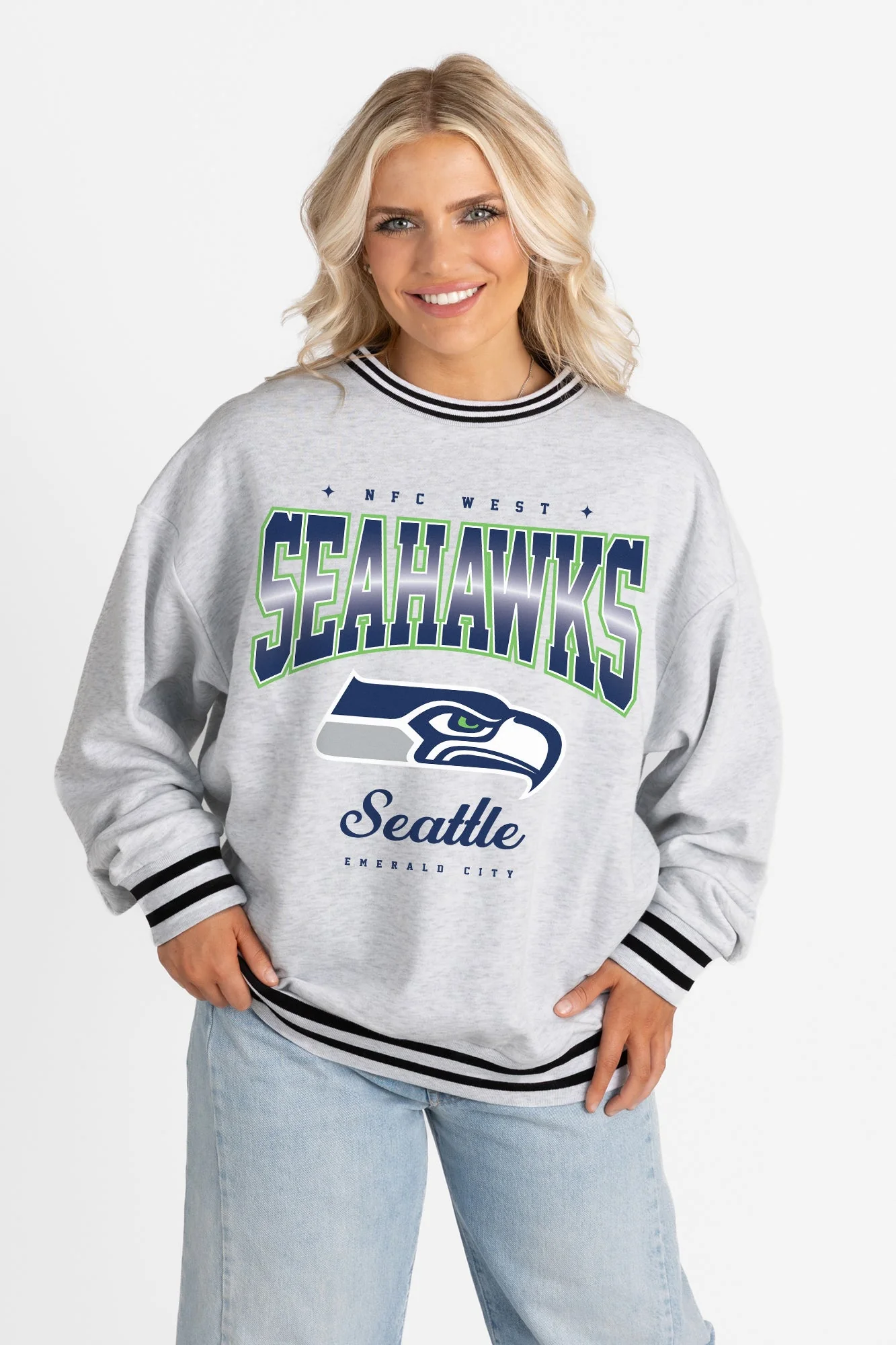 SEATTLE SEAHAWKS GRIDIRON DRIVE CREW FLEECE RINGER SWEATSHIRT - Image 5