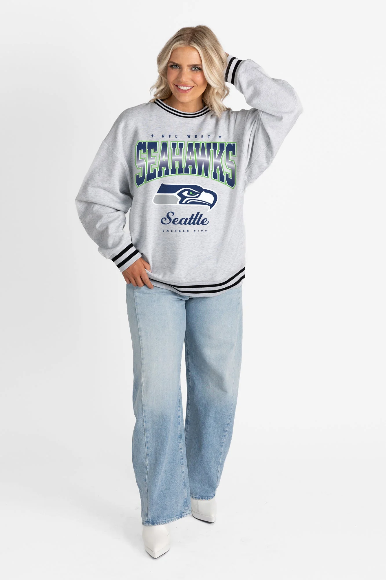 SEATTLE SEAHAWKS GRIDIRON DRIVE CREW FLEECE RINGER SWEATSHIRT - Image 6