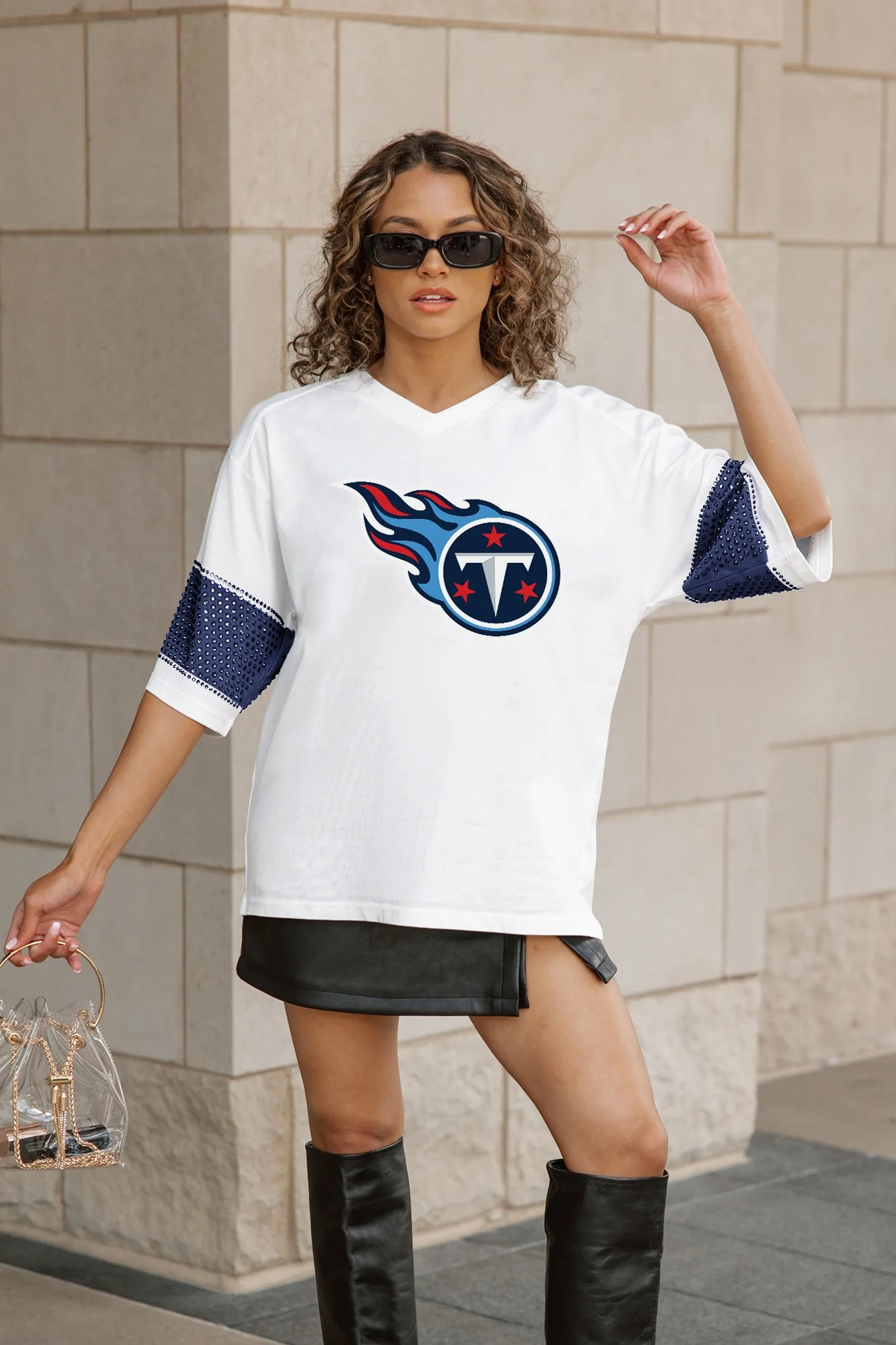 TENNESSEE TITANS DOMINANCE RHINESTONE STRIPE VARSITY TEE - Image 4