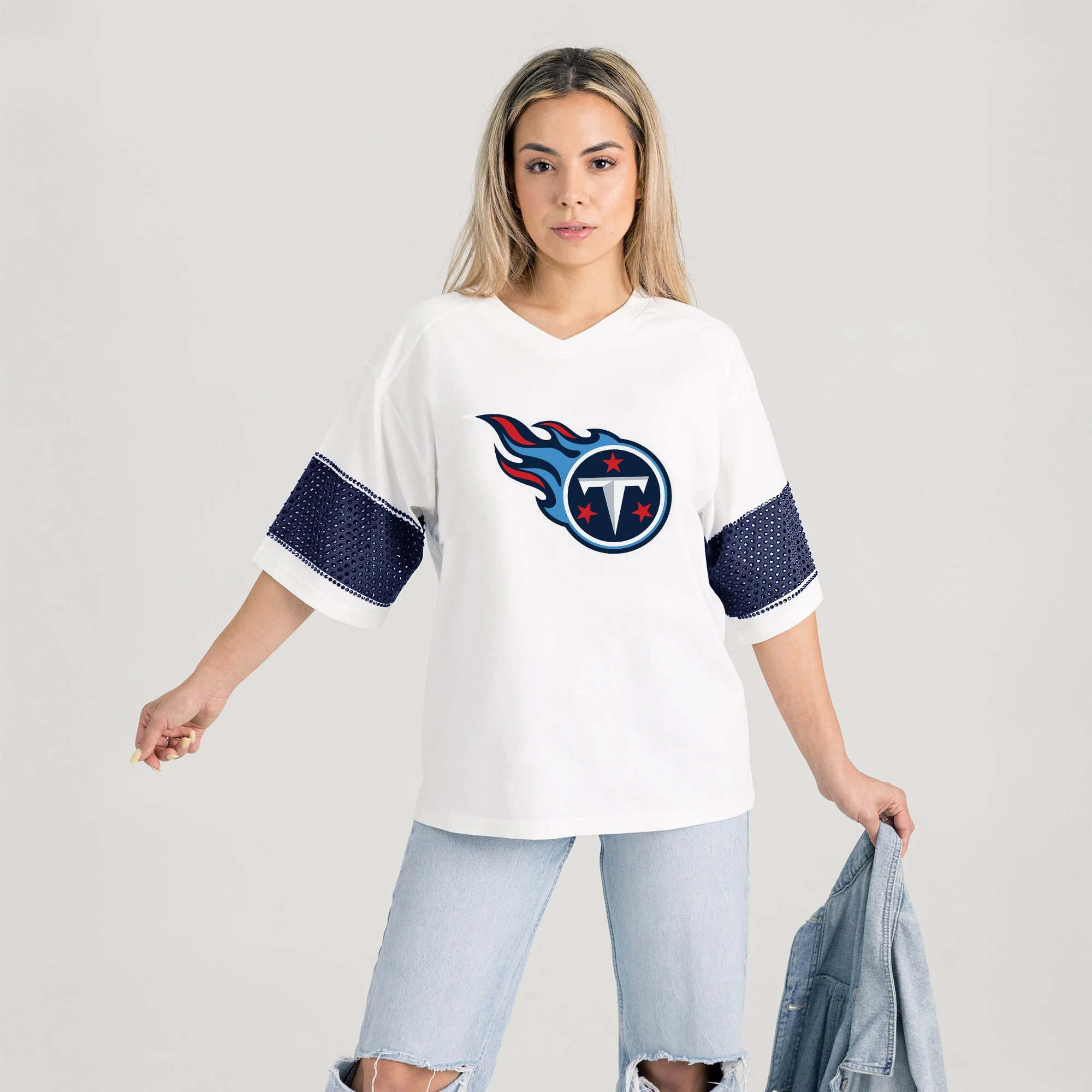 TENNESSEE TITANS DOMINANCE RHINESTONE STRIPE VARSITY TEE - Image 5