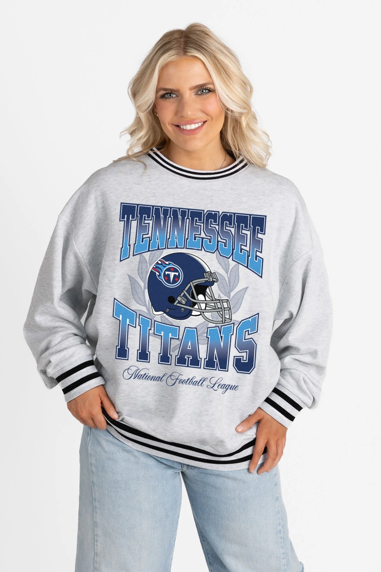 TENNESSEE TITANS FADE ROUTE CREW FLEECE RINGER SWEATSHIRT - Image 5