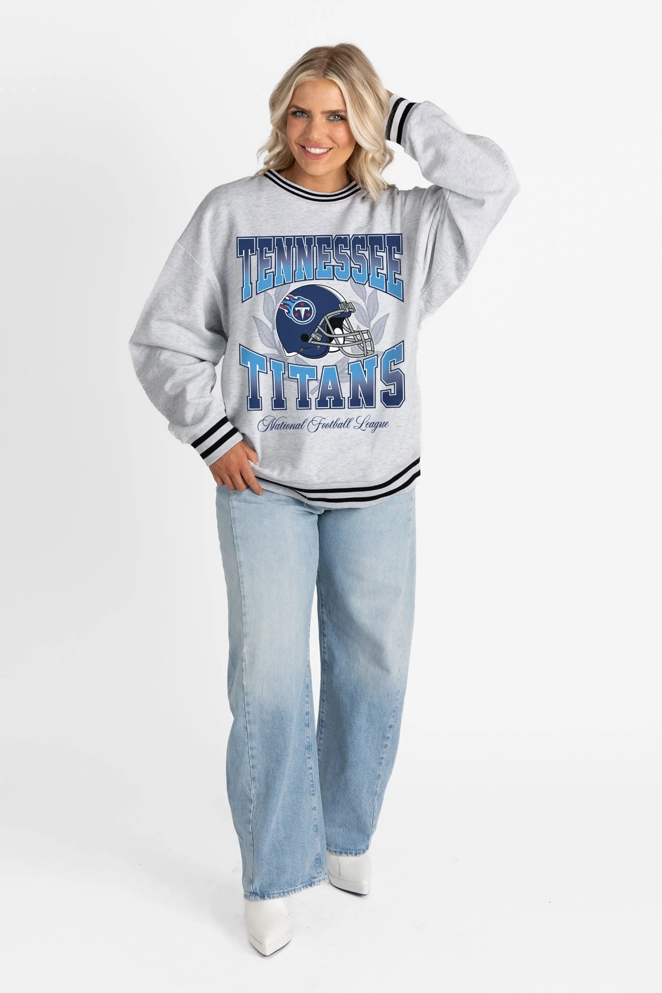 TENNESSEE TITANS FADE ROUTE CREW FLEECE RINGER SWEATSHIRT - Image 6