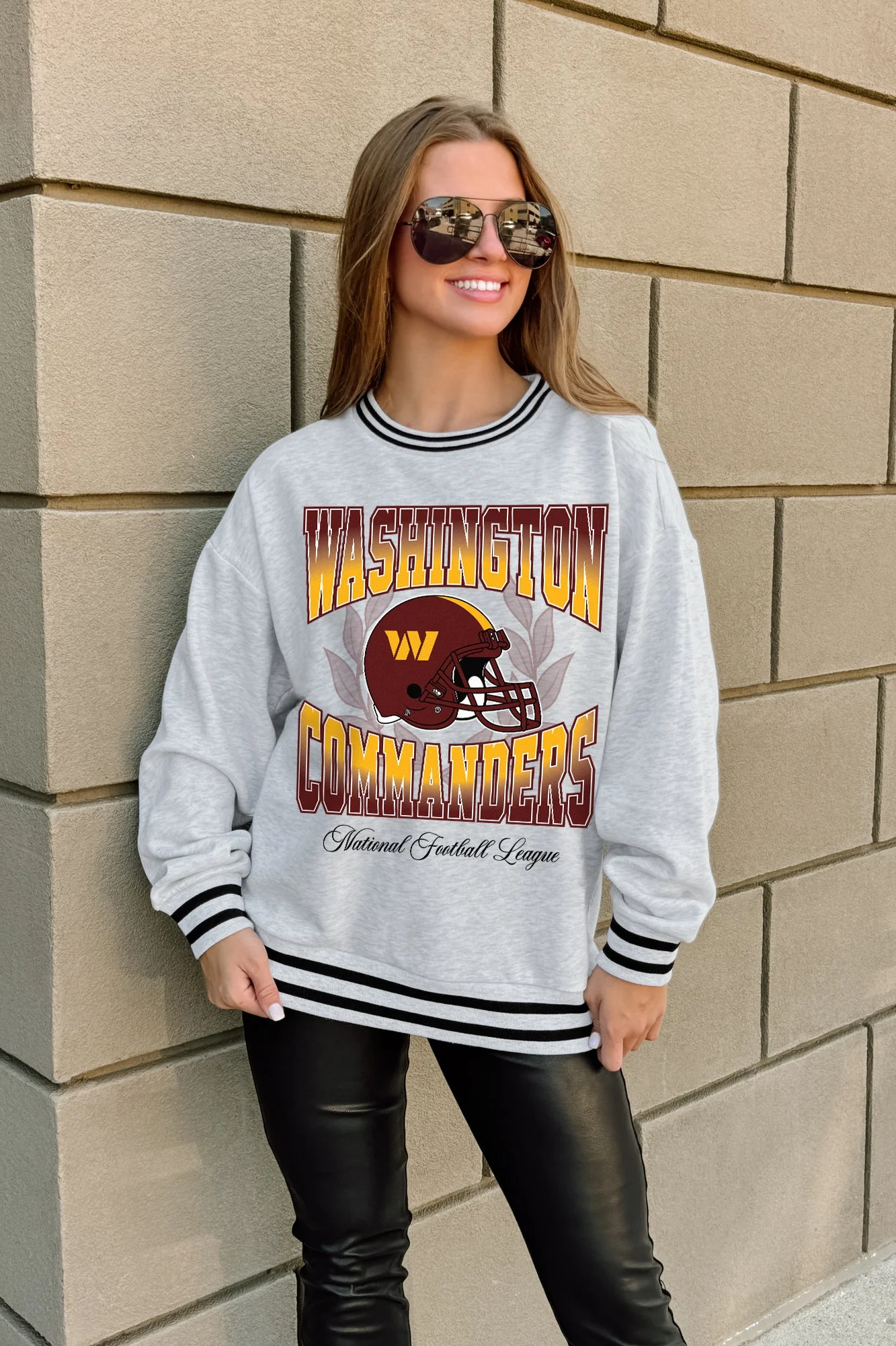 WASHINGTON COMMANDERS FADE ROUTE CREW FLEECE RINGER SWEATSHIRT - Image 3