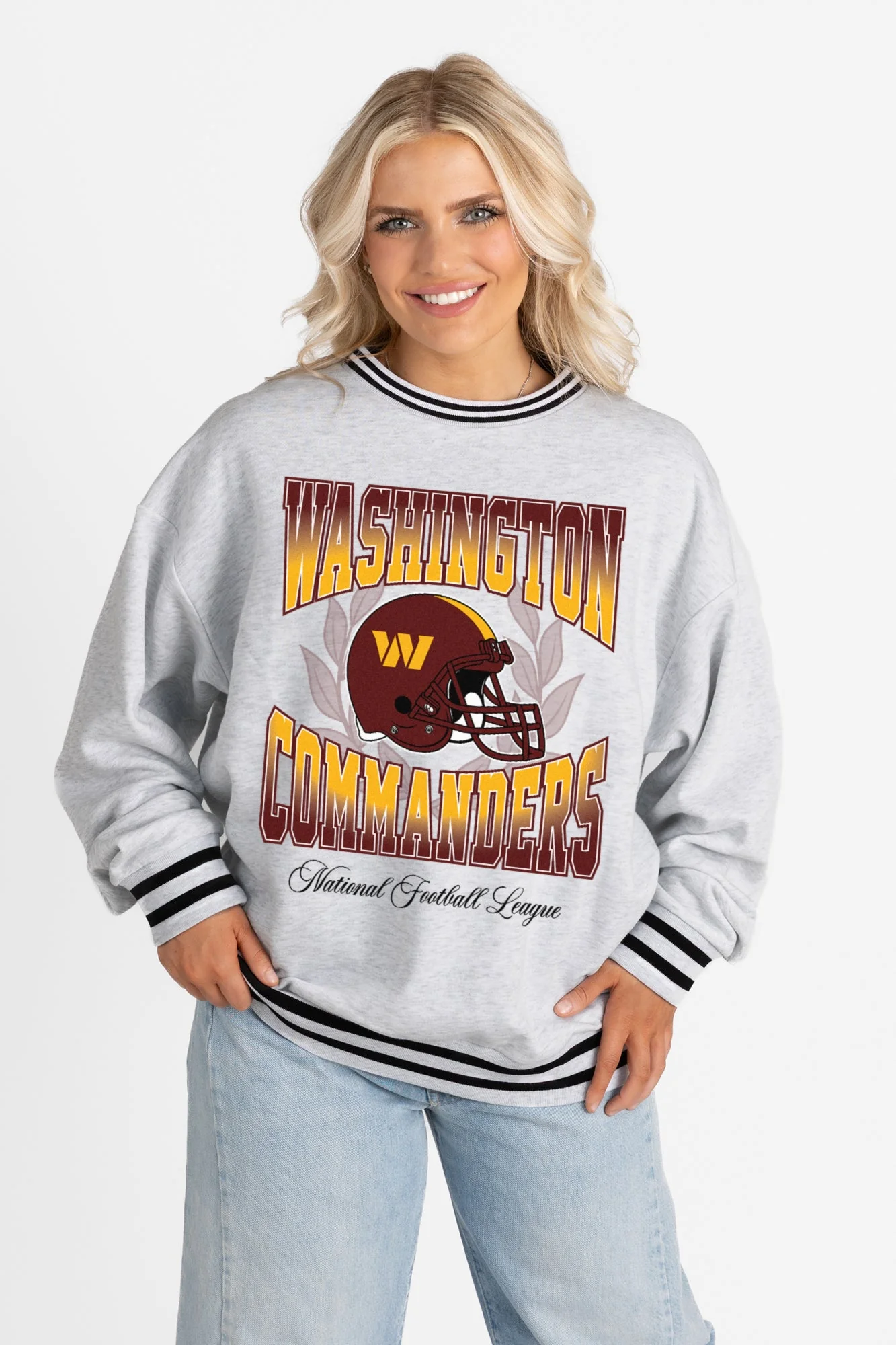 WASHINGTON COMMANDERS FADE ROUTE CREW FLEECE RINGER SWEATSHIRT - Image 5