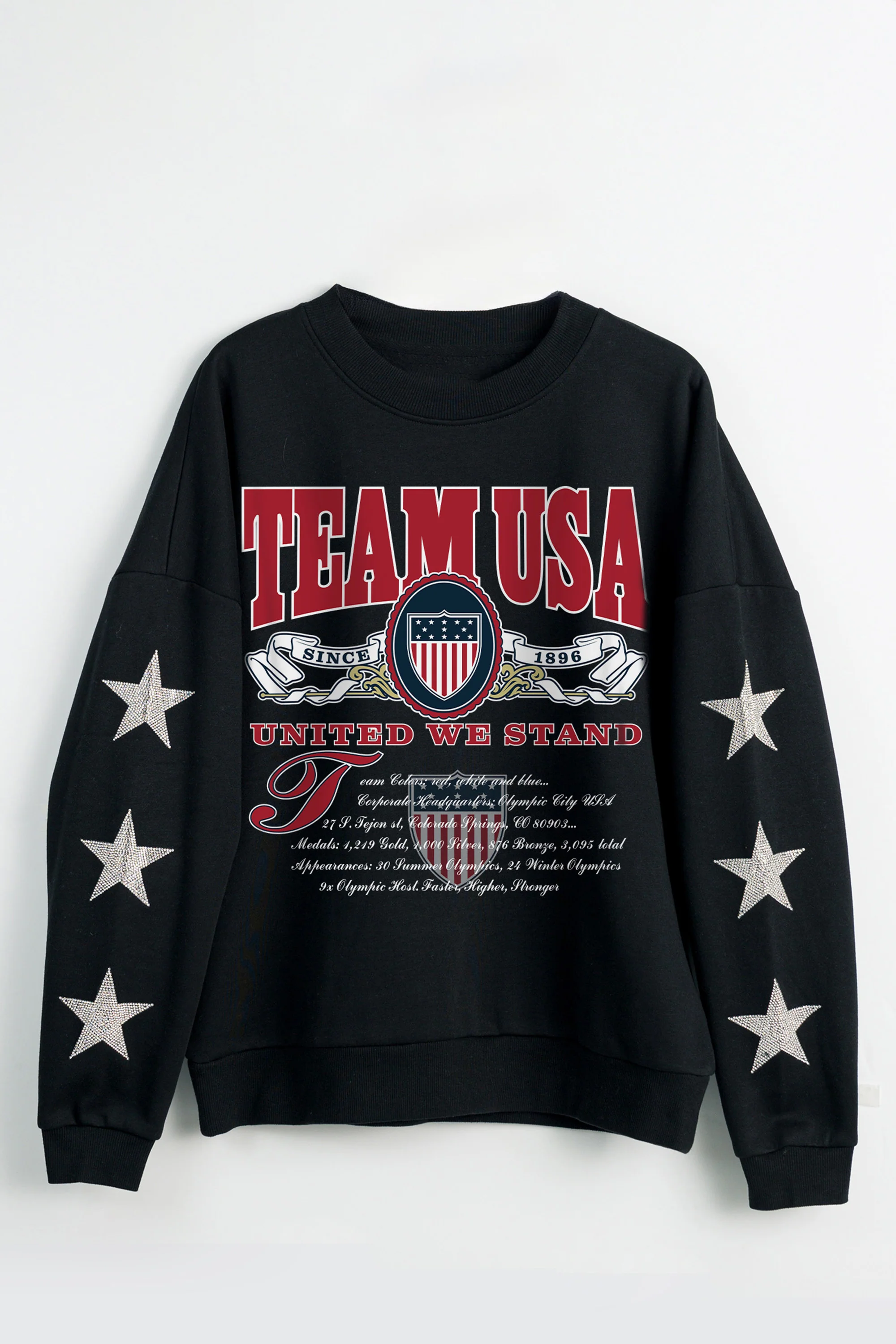 TEAM USA UNITED WE STAND RHINESTUD STAR SLEEVE CREWNECK PULLOVER - Image 5